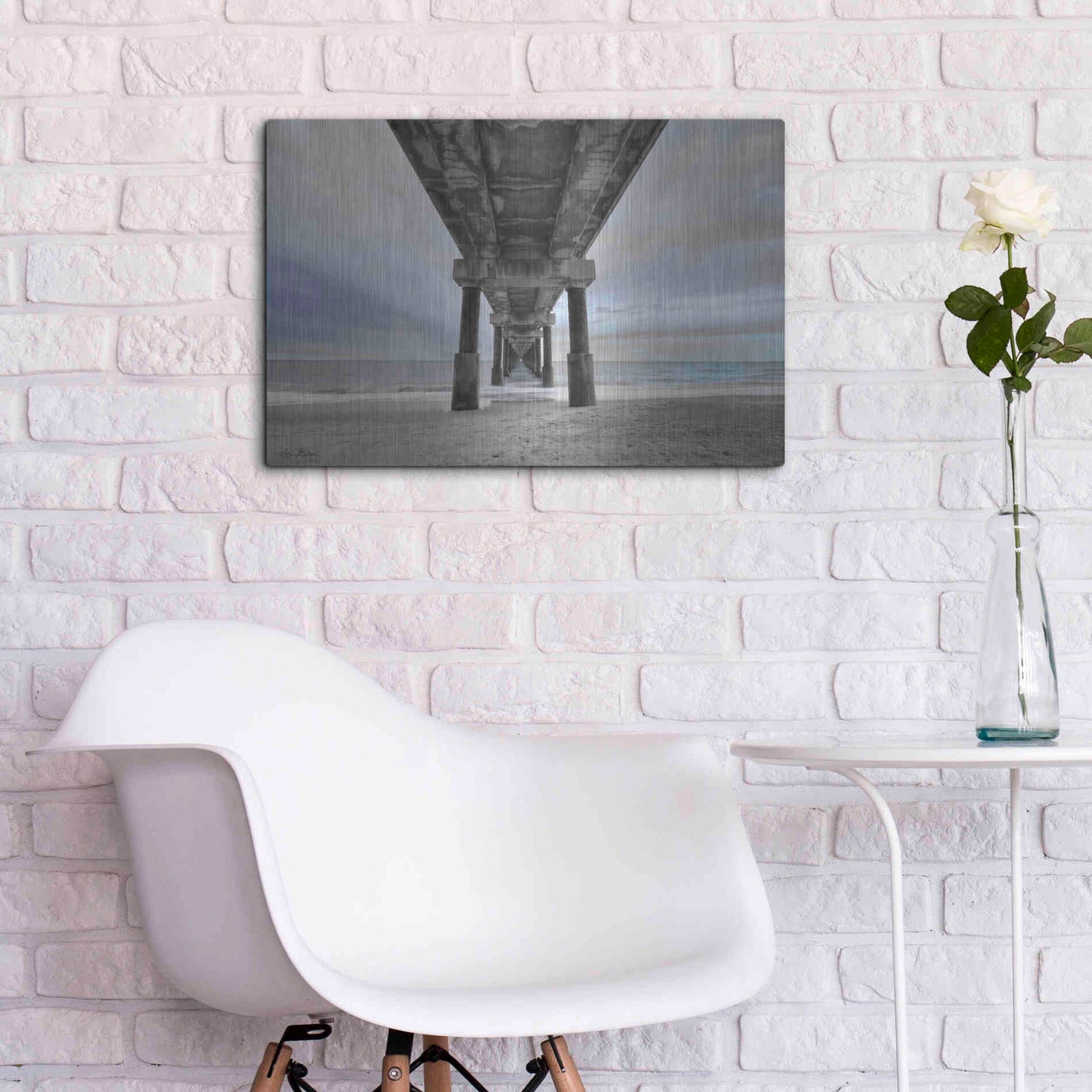 Luxe Metal Art 'Beneath the Outer Banks Beach Pier' by Lori Deiter, Metal Wall Art,24x16