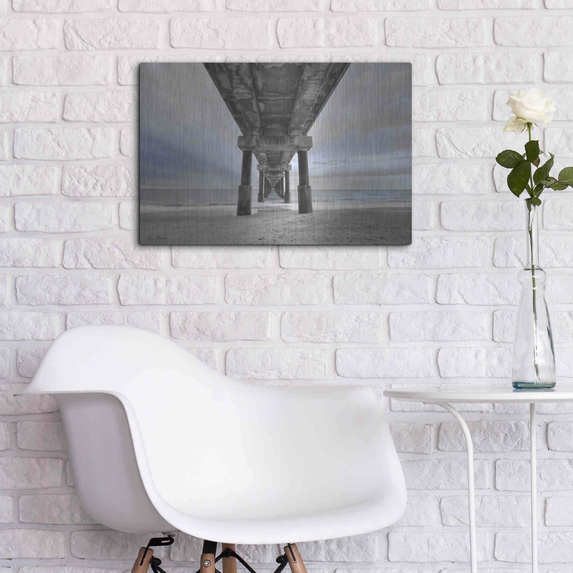 Luxe Metal Art 'Beneath the Outer Banks Beach Pier' by Lori Deiter, Metal Wall Art,24x16