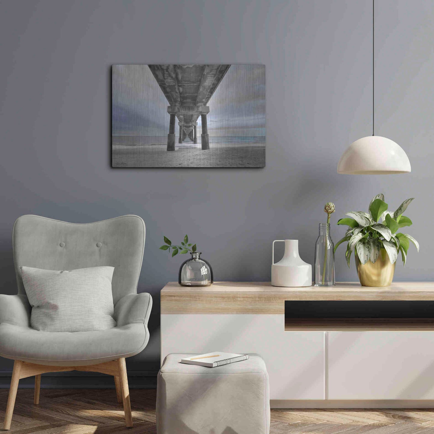 Luxe Metal Art 'Beneath the Outer Banks Beach Pier' by Lori Deiter, Metal Wall Art,24x16