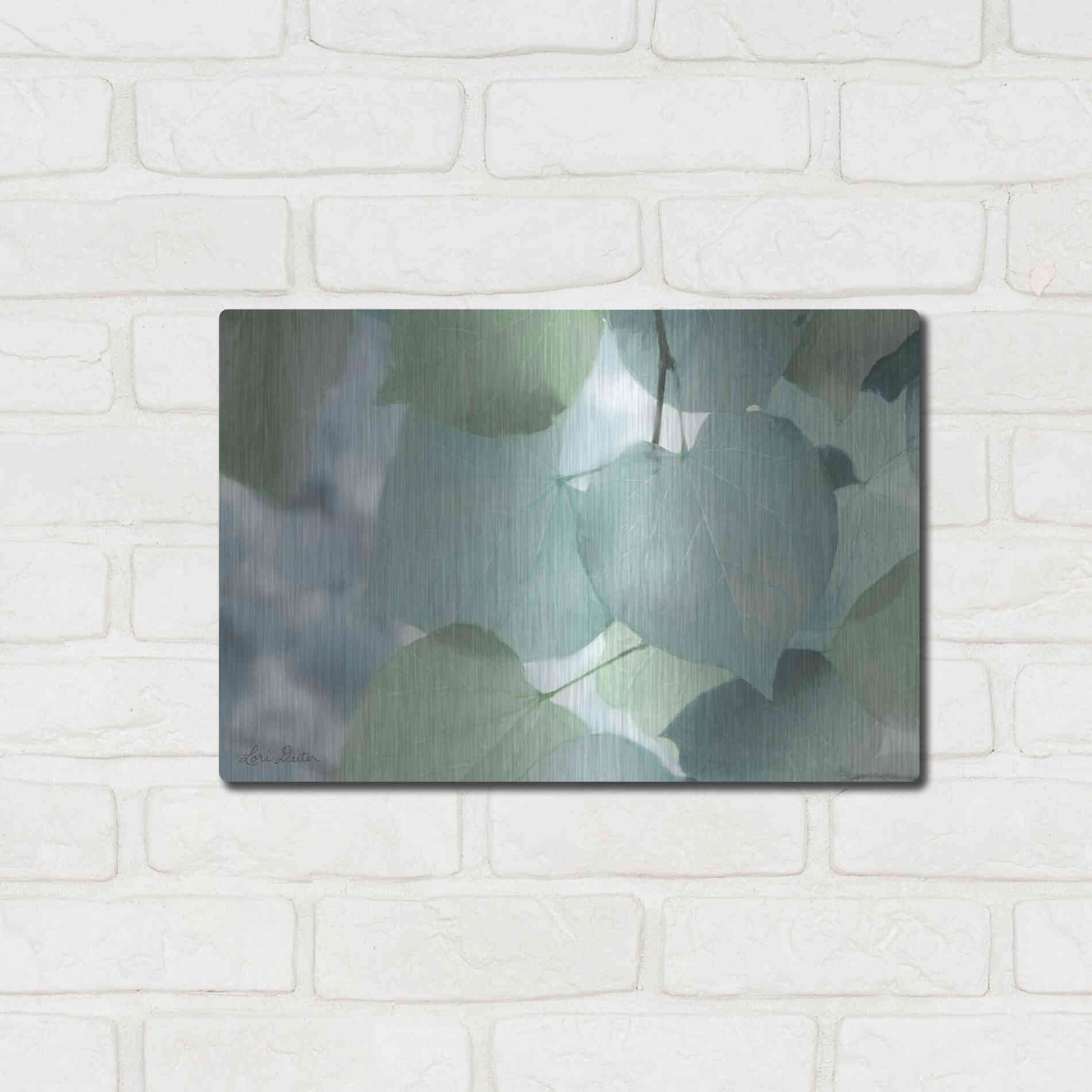 Luxe Metal Art 'Aqua Leaves' by Lori Deiter, Metal Wall Art,16x12