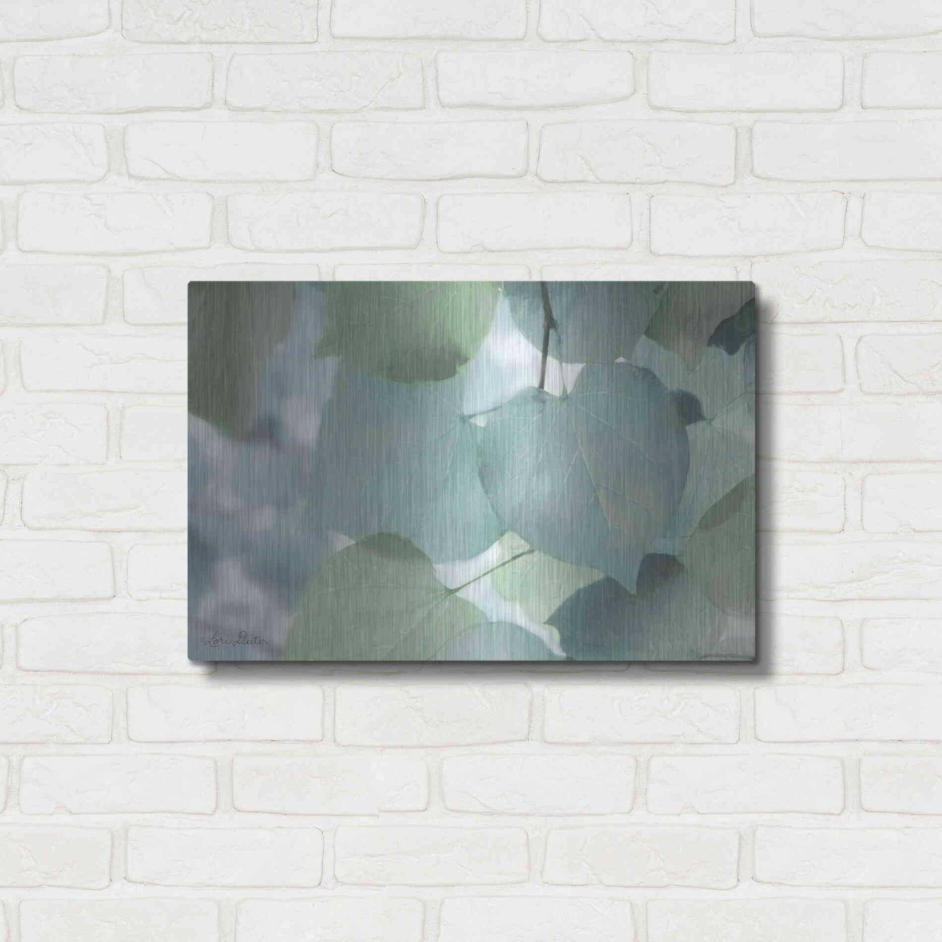 Luxe Metal Art 'Aqua Leaves' by Lori Deiter, Metal Wall Art,24x16