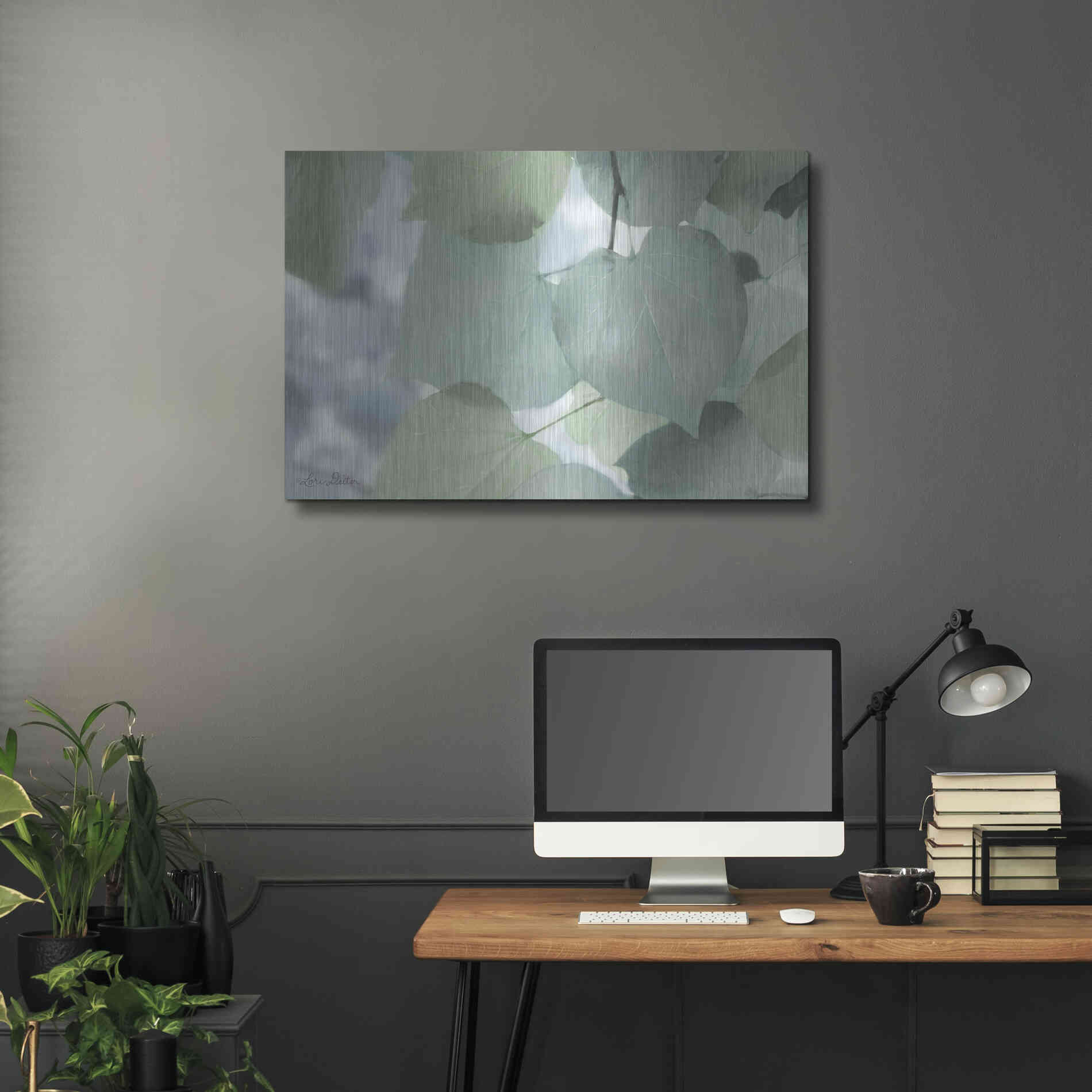 Luxe Metal Art 'Aqua Leaves' by Lori Deiter, Metal Wall Art,36x24