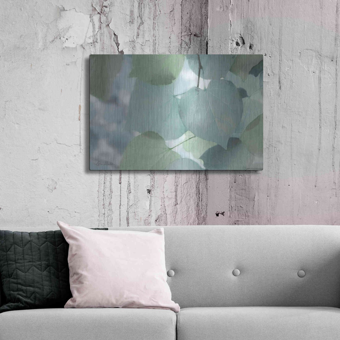 Luxe Metal Art 'Aqua Leaves' by Lori Deiter, Metal Wall Art,36x24