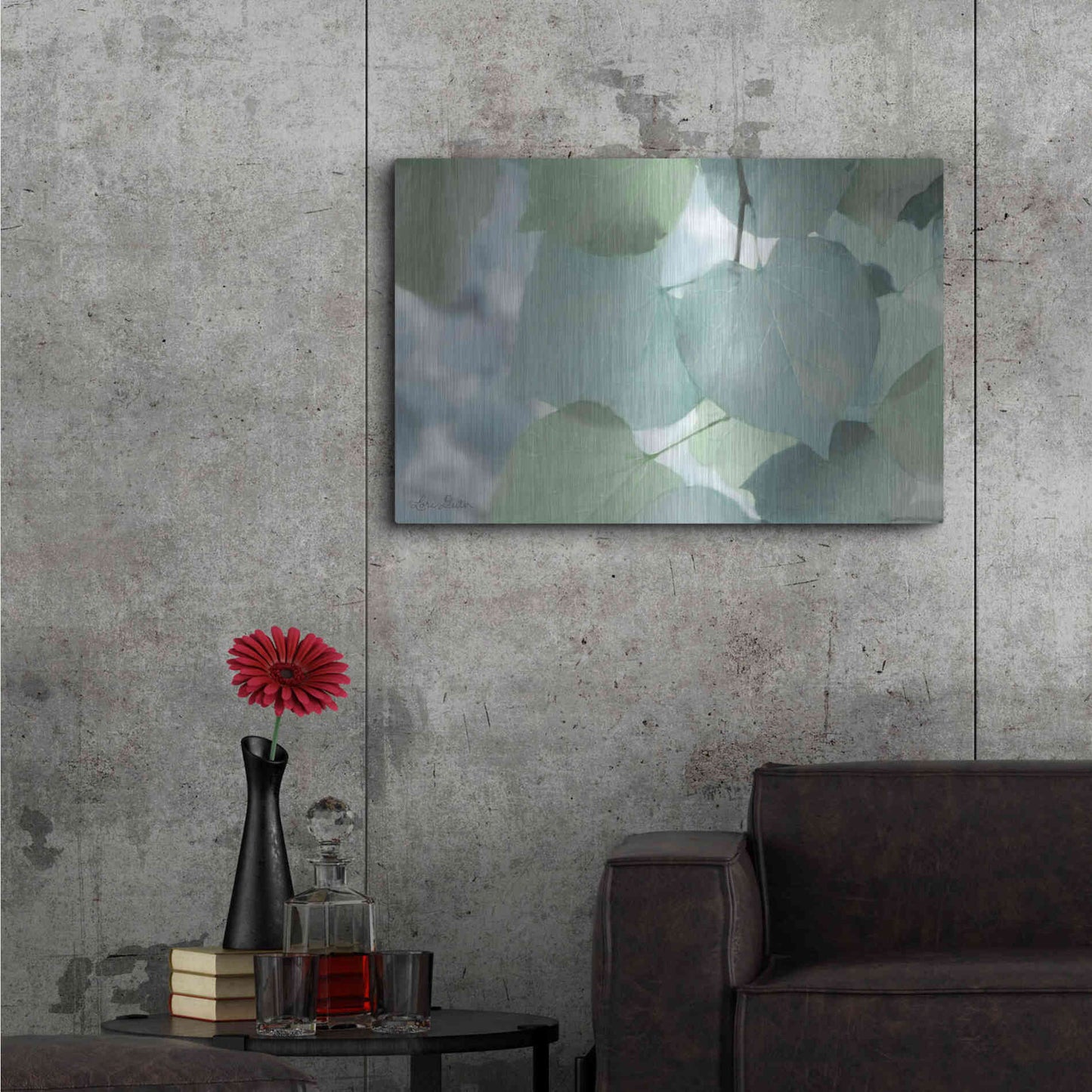 Luxe Metal Art 'Aqua Leaves' by Lori Deiter, Metal Wall Art,36x24