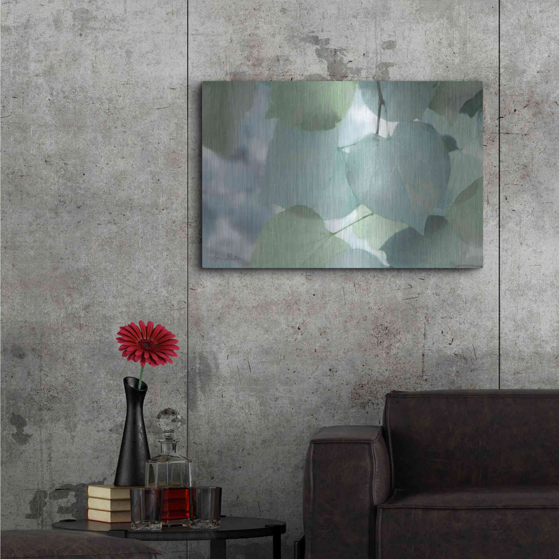 Luxe Metal Art 'Aqua Leaves' by Lori Deiter, Metal Wall Art,36x24
