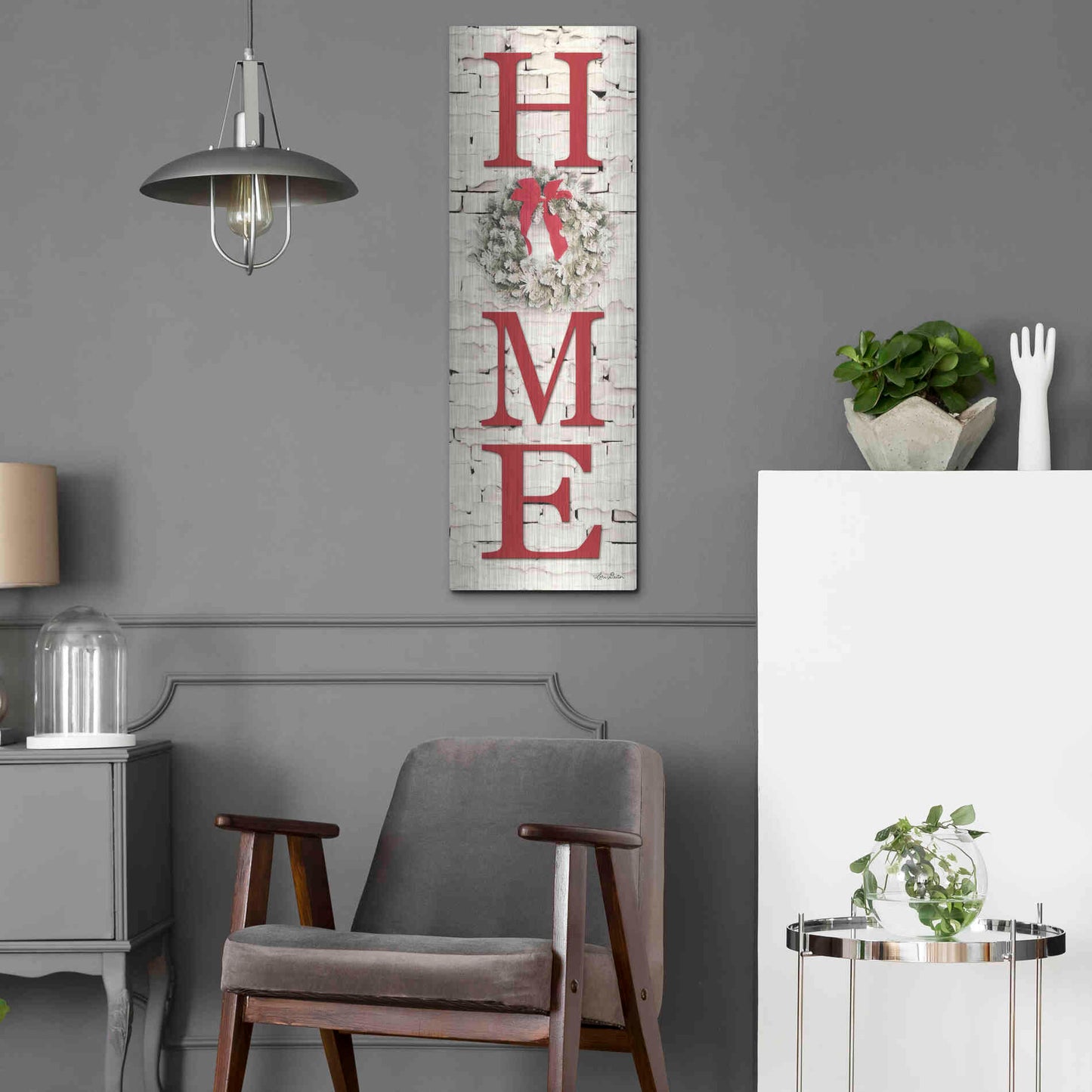 Luxe Metal Art 'Christmas Home Vertical II' by Lori Deiter, Metal Wall Art,12x36