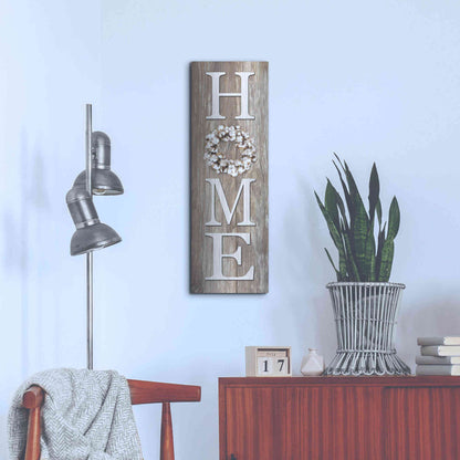 Luxe Metal Art 'Cotton Wreath Home' by Lori Deiter, Metal Wall Art,12x36