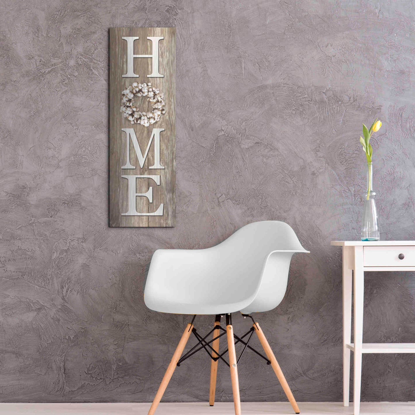 Luxe Metal Art 'Cotton Wreath Home' by Lori Deiter, Metal Wall Art,12x36