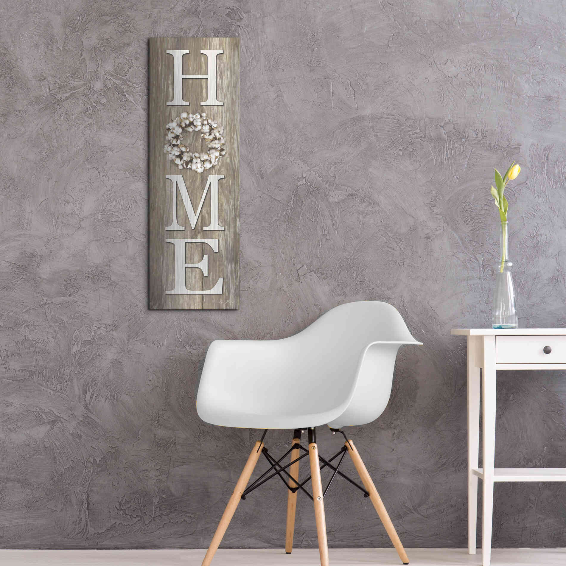 Luxe Metal Art 'Cotton Wreath Home' by Lori Deiter, Metal Wall Art,12x36