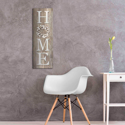 Luxe Metal Art 'Cotton Wreath Home' by Lori Deiter, Metal Wall Art,12x36