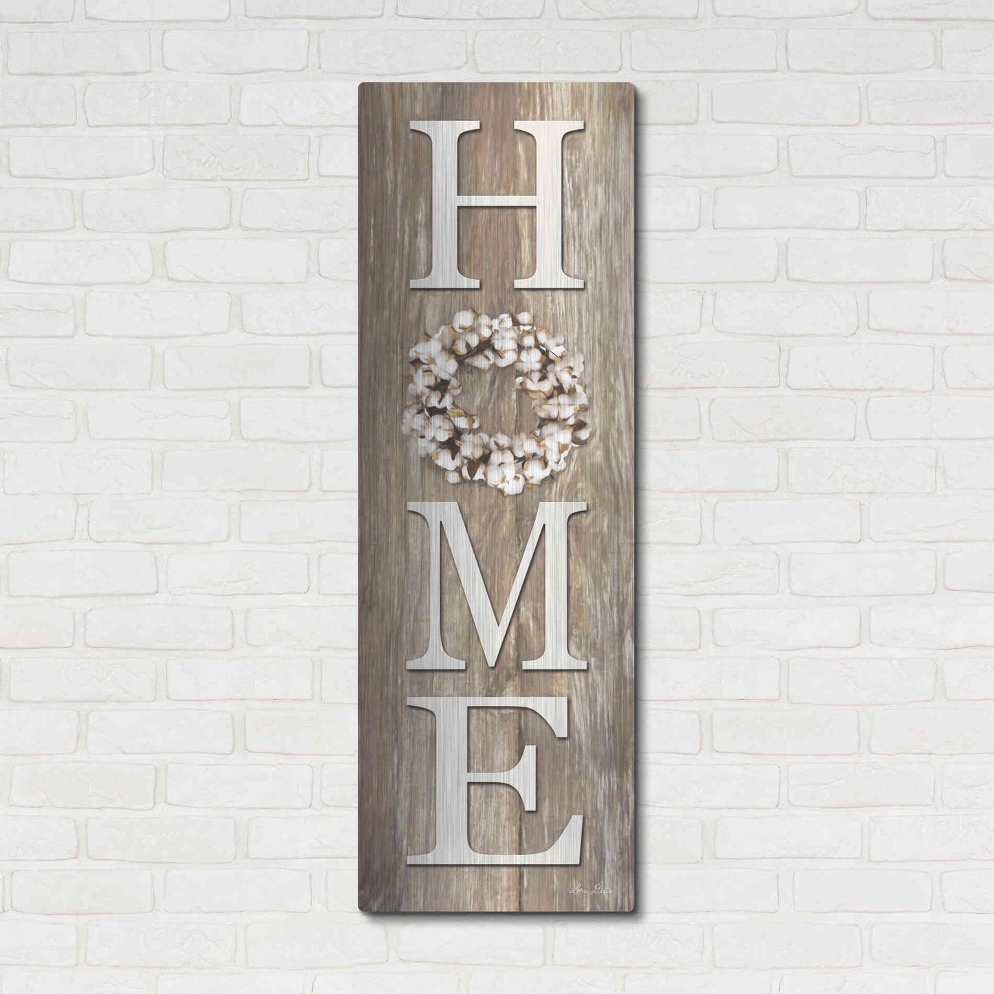 Luxe Metal Art 'Cotton Wreath Home' by Lori Deiter, Metal Wall Art,16x48