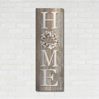 Luxe Metal Art 'Cotton Wreath Home' by Lori Deiter, Metal Wall Art,16x48