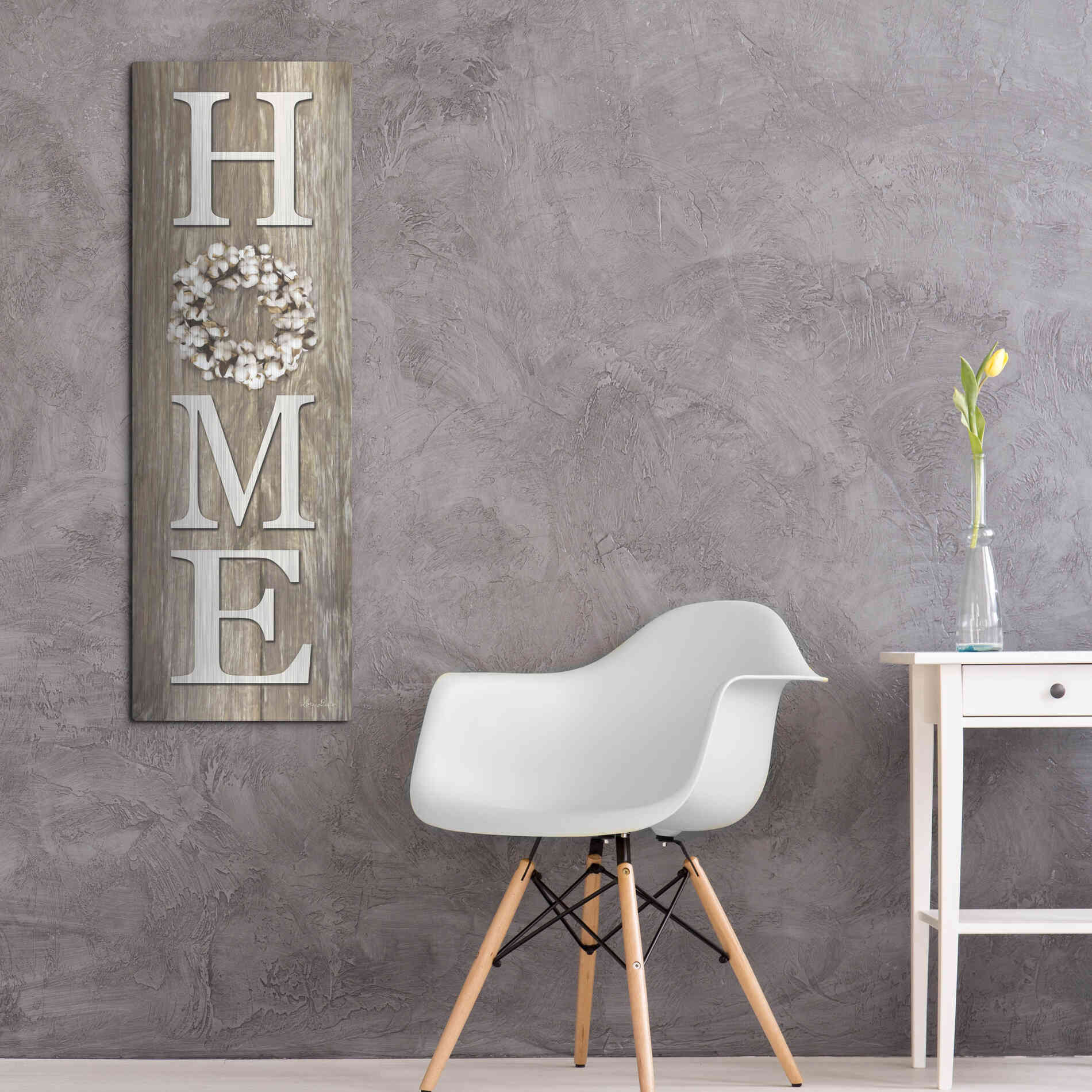 Luxe Metal Art 'Cotton Wreath Home' by Lori Deiter, Metal Wall Art,16x48