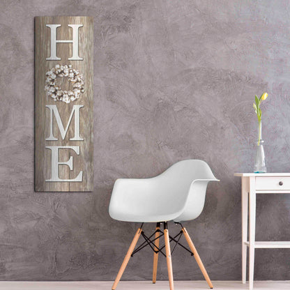 Luxe Metal Art 'Cotton Wreath Home' by Lori Deiter, Metal Wall Art,16x48