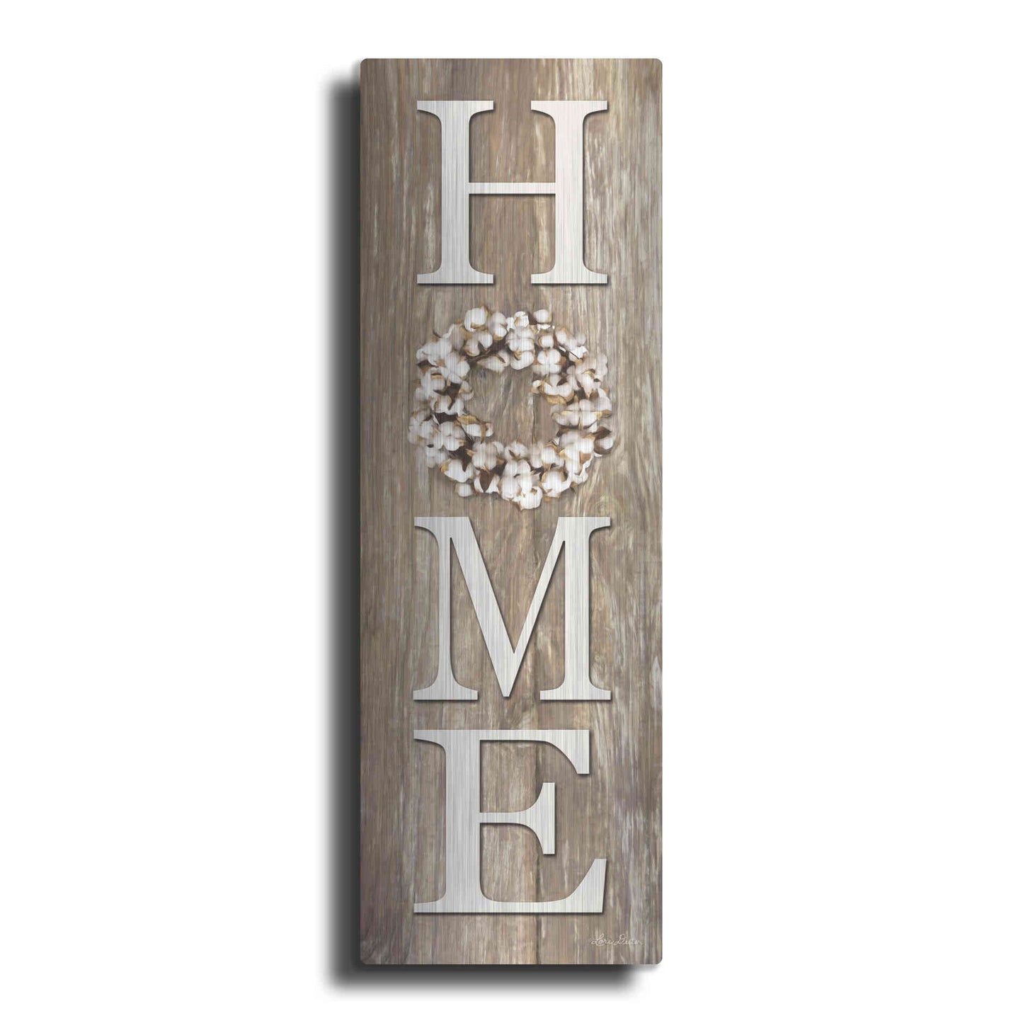 Luxe Metal Art 'Cotton Wreath Home' by Lori Deiter, Metal Wall Art