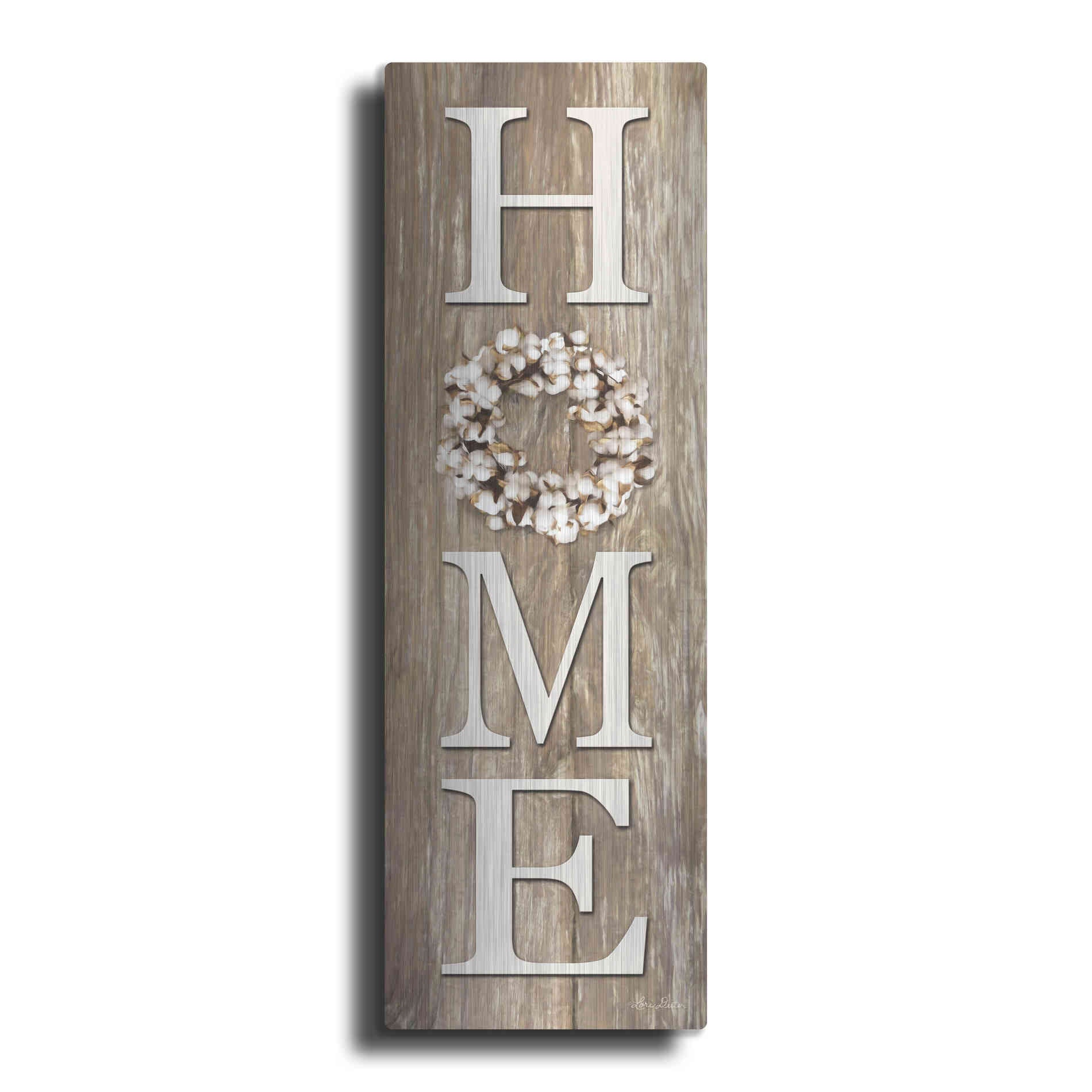 Luxe Metal Art 'Cotton Wreath Home' by Lori Deiter, Metal Wall Art