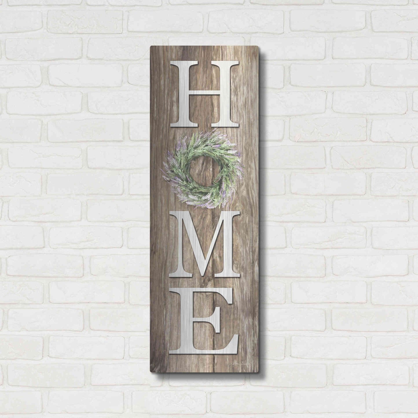Luxe Metal Art 'Lavender Wreath Home' by Lori Deiter, Metal Wall Art,12x36