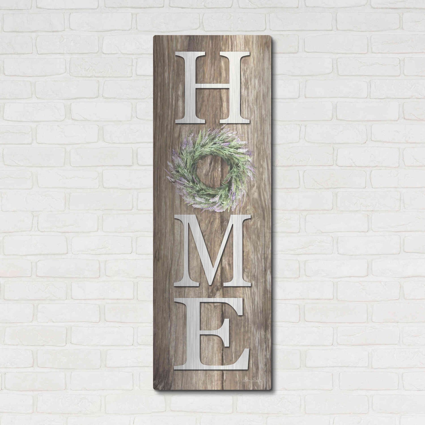 Luxe Metal Art 'Lavender Wreath Home' by Lori Deiter, Metal Wall Art,16x48
