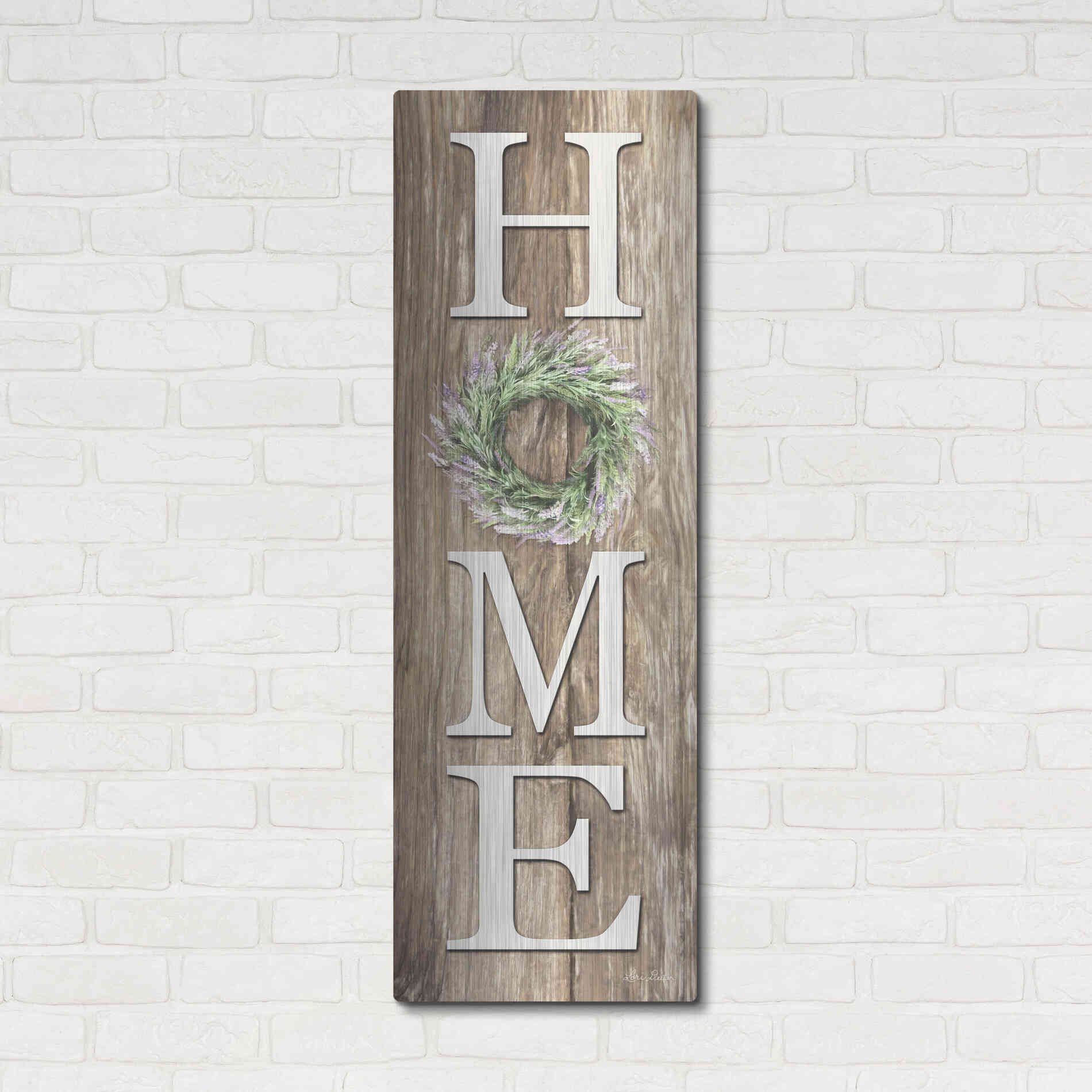 Luxe Metal Art 'Lavender Wreath Home' by Lori Deiter, Metal Wall Art,16x48