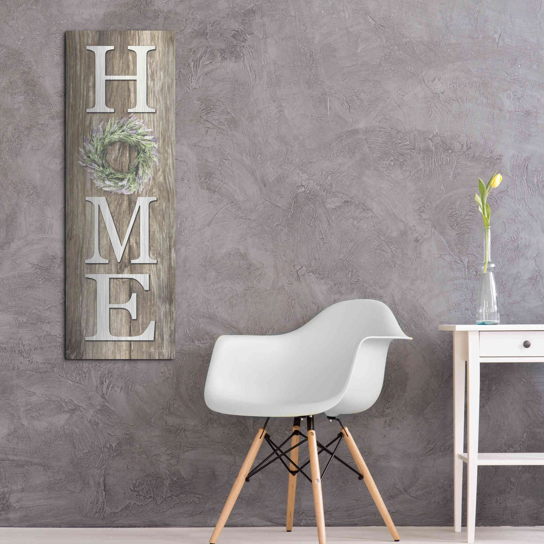 Luxe Metal Art 'Lavender Wreath Home' by Lori Deiter, Metal Wall Art,16x48