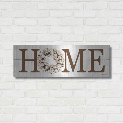Luxe Metal Art 'Cotton Wreath Home Vertical' by Lori Deiter, Metal Wall Art,36x12