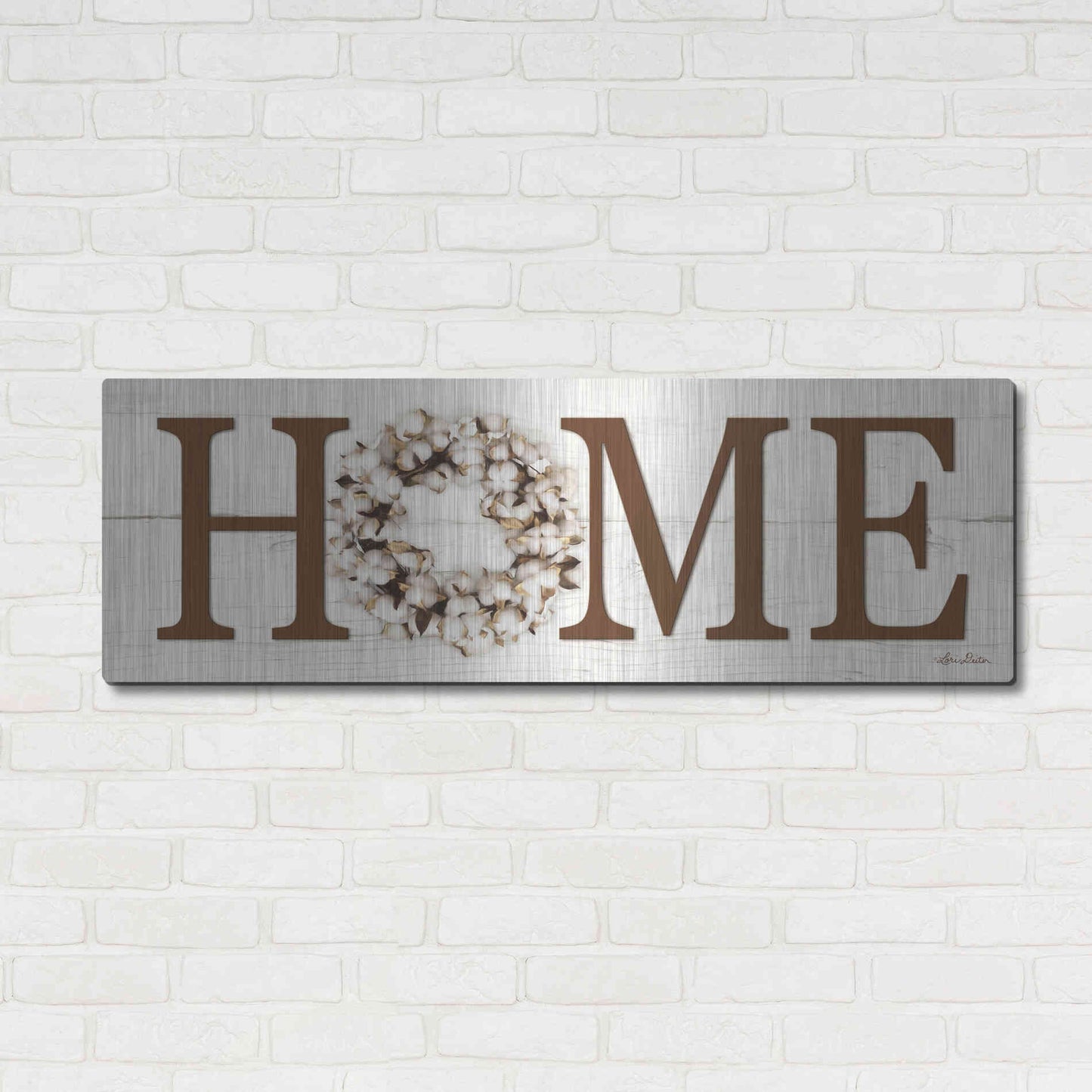 Luxe Metal Art 'Cotton Wreath Home Vertical' by Lori Deiter, Metal Wall Art,48x16