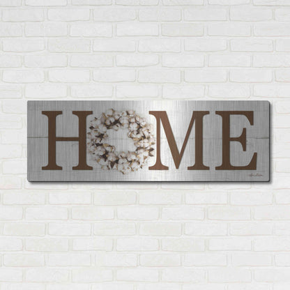Luxe Metal Art 'Cotton Wreath Home Vertical' by Lori Deiter, Metal Wall Art,48x16