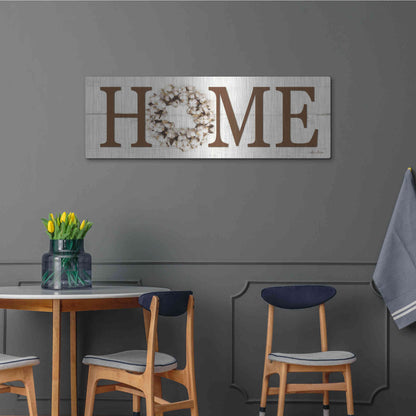 Luxe Metal Art 'Cotton Wreath Home Vertical' by Lori Deiter, Metal Wall Art,48x16