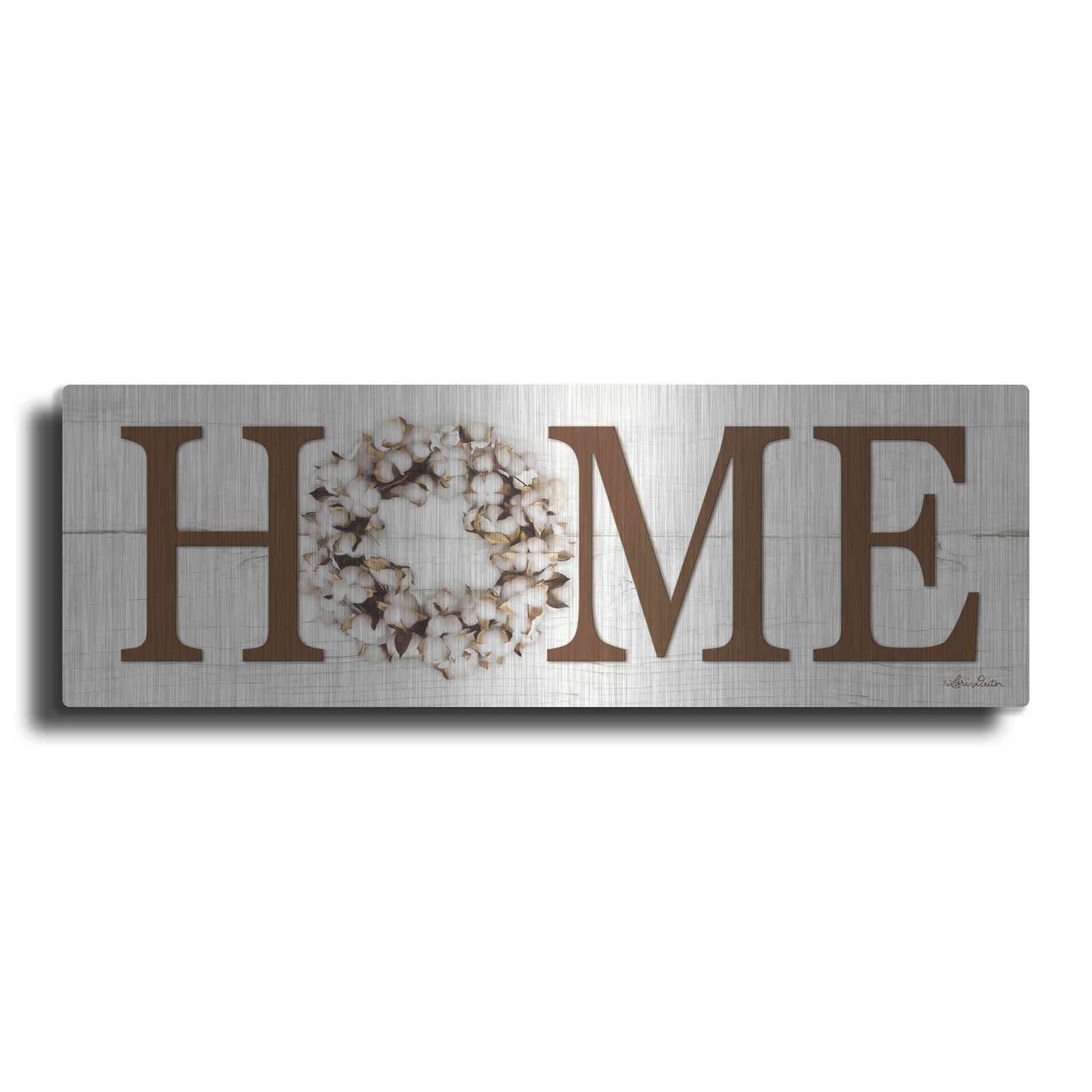 Luxe Metal Art 'Cotton Wreath Home Vertical' by Lori Deiter, Metal Wall Art