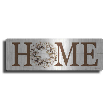 Luxe Metal Art 'Cotton Wreath Home Vertical' by Lori Deiter, Metal Wall Art