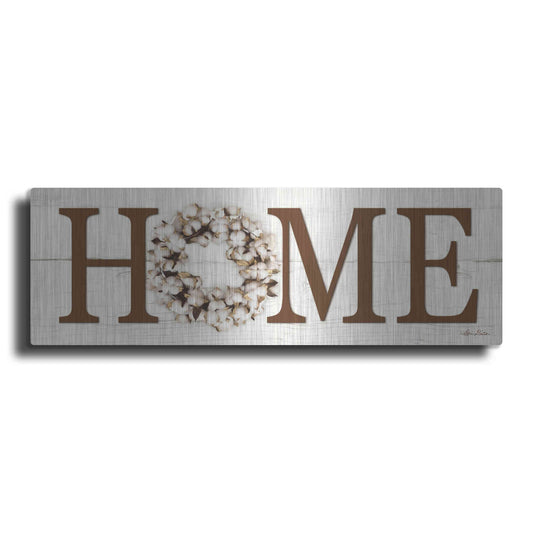 Luxe Metal Art 'Cotton Wreath Home Vertical' by Lori Deiter, Metal Wall Art