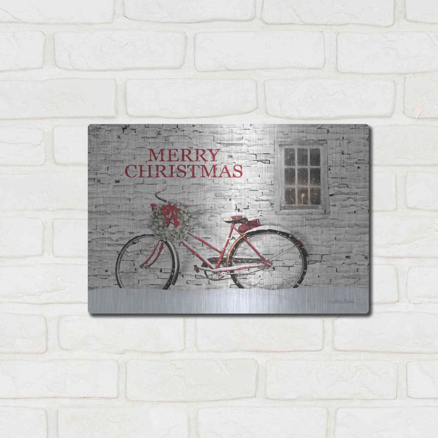Luxe Metal Art 'Merry Christmas Bicycle' by Lori Deiter, Metal Wall Art,16x12