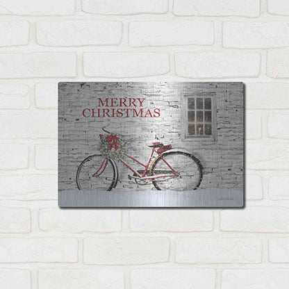 Luxe Metal Art 'Merry Christmas Bicycle' by Lori Deiter, Metal Wall Art,16x12