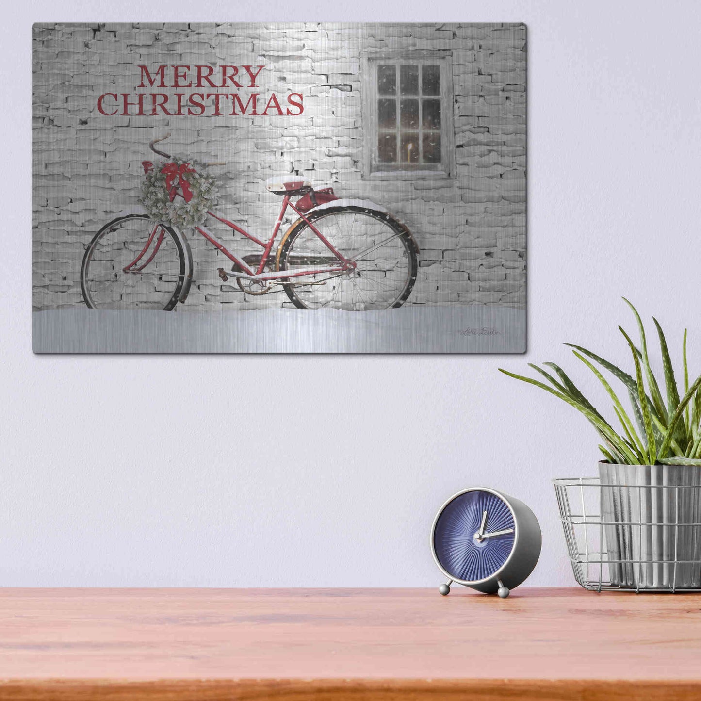 Luxe Metal Art 'Merry Christmas Bicycle' by Lori Deiter, Metal Wall Art,16x12