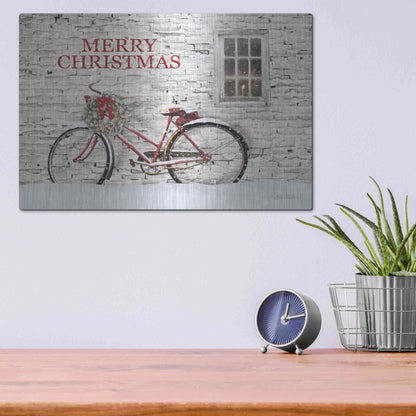 Luxe Metal Art 'Merry Christmas Bicycle' by Lori Deiter, Metal Wall Art,16x12