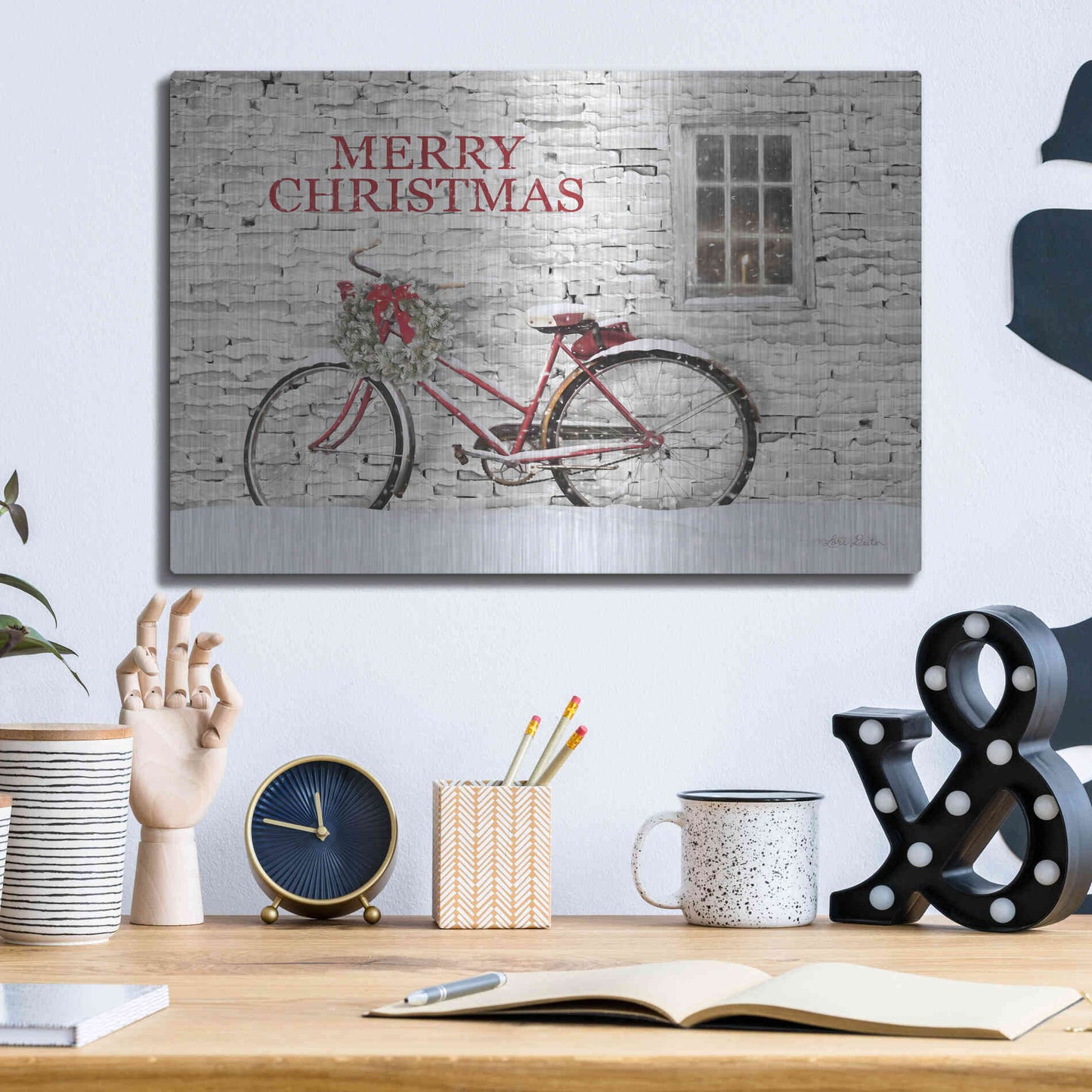 Luxe Metal Art 'Merry Christmas Bicycle' by Lori Deiter, Metal Wall Art,16x12