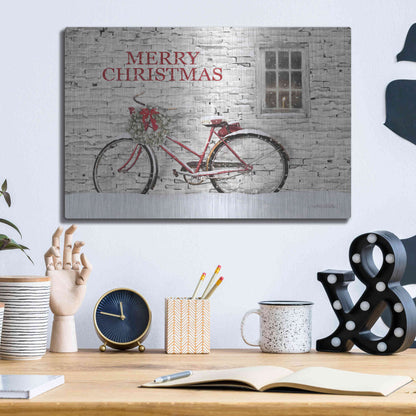Luxe Metal Art 'Merry Christmas Bicycle' by Lori Deiter, Metal Wall Art,16x12