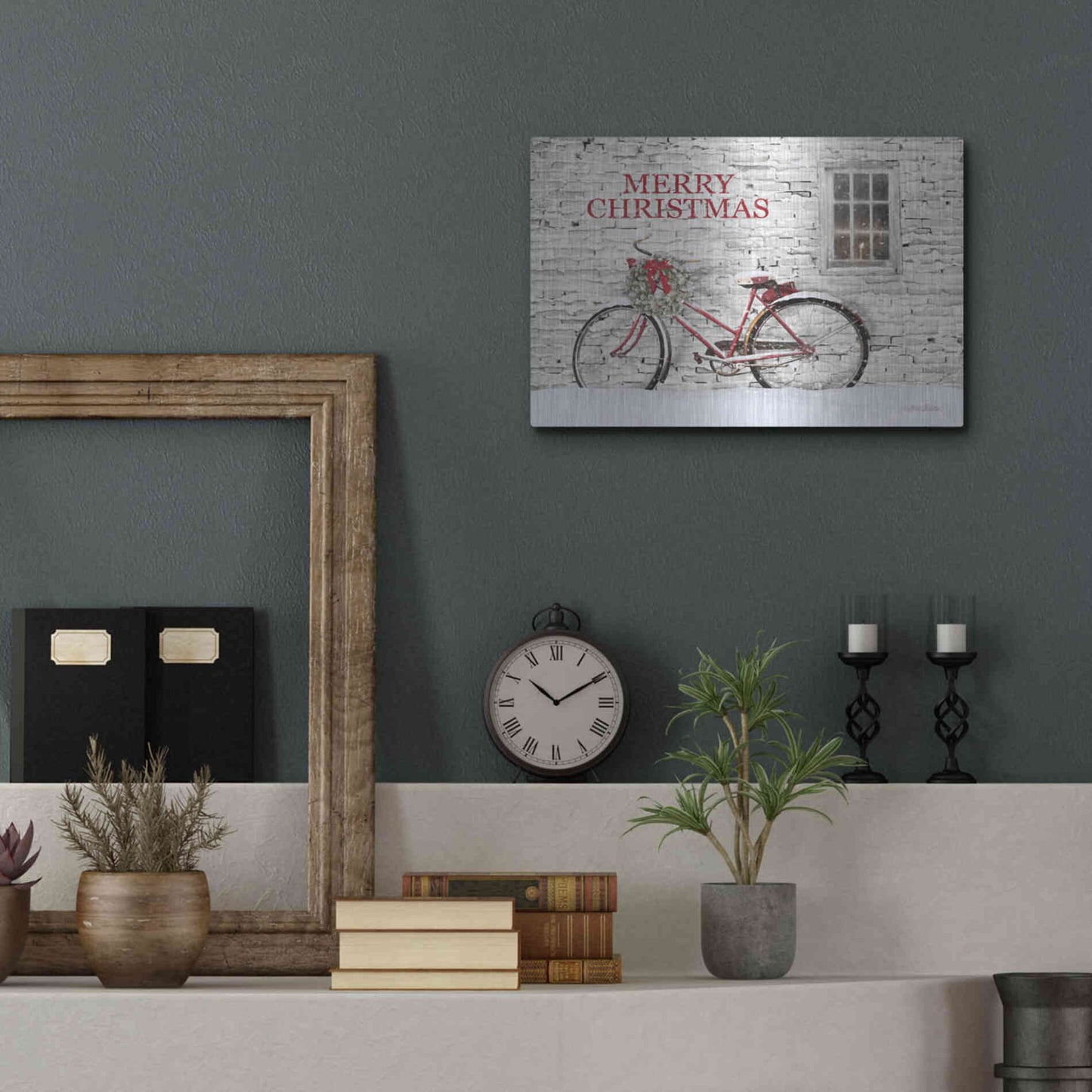 Luxe Metal Art 'Merry Christmas Bicycle' by Lori Deiter, Metal Wall Art,16x12