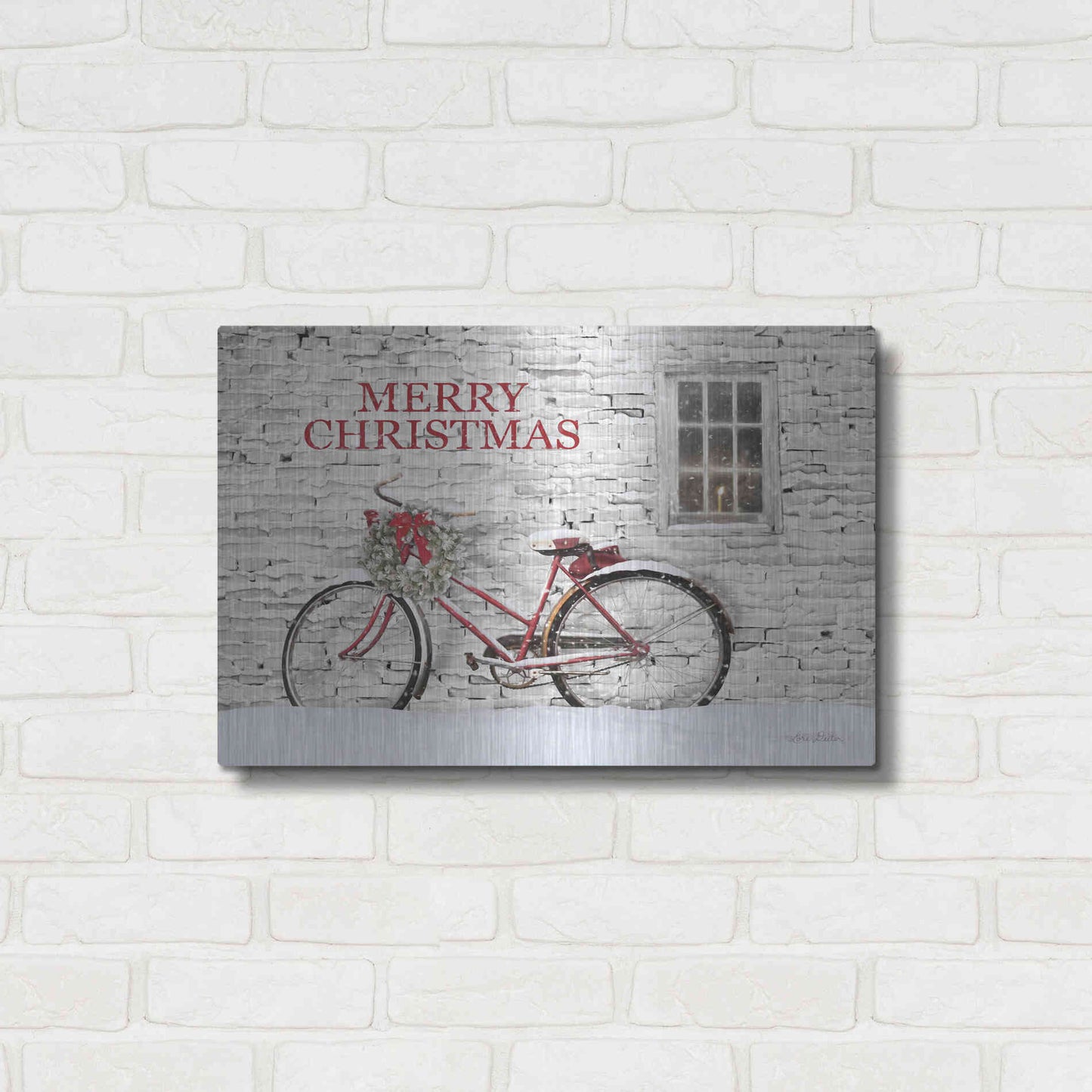 Luxe Metal Art 'Merry Christmas Bicycle' by Lori Deiter, Metal Wall Art,24x16