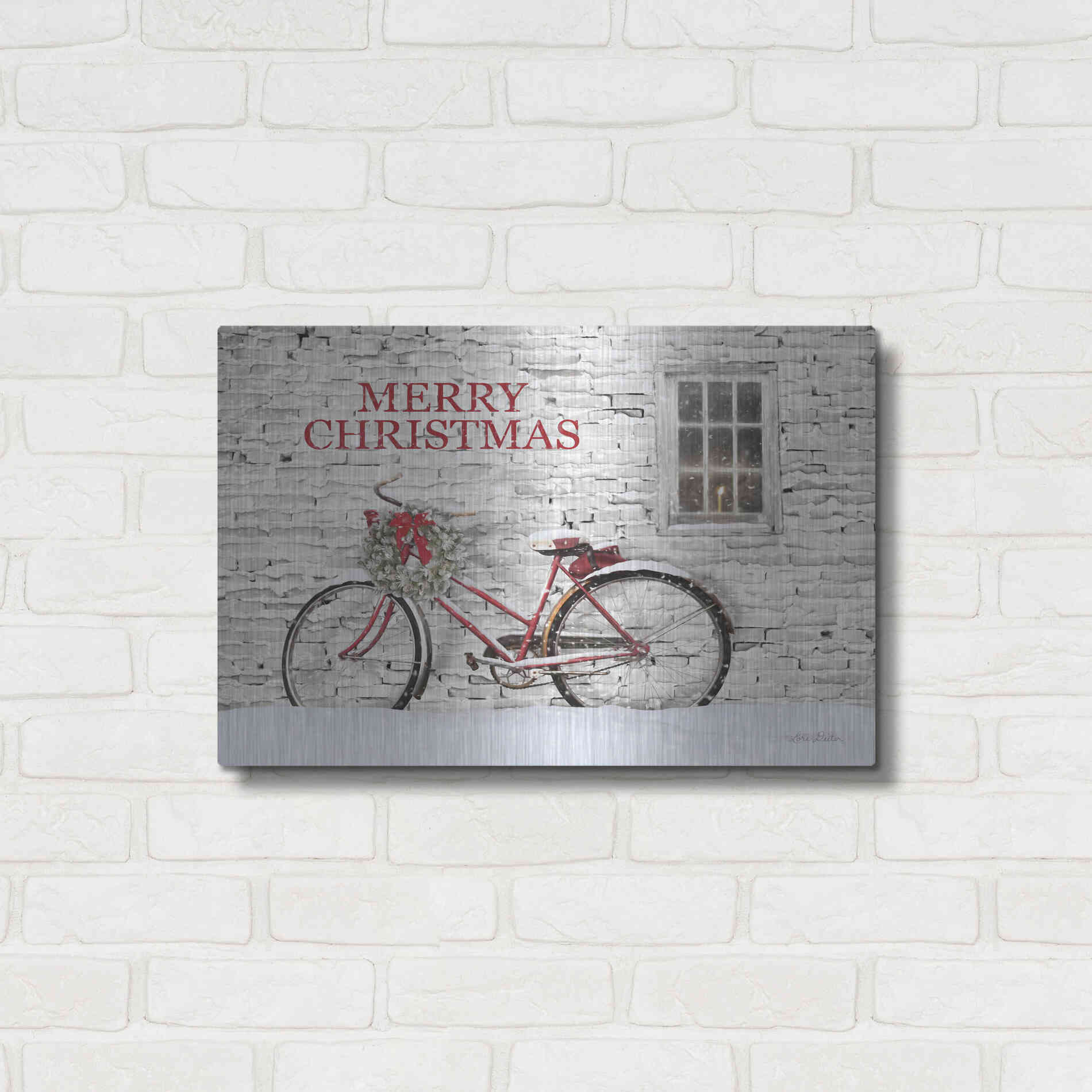 Luxe Metal Art 'Merry Christmas Bicycle' by Lori Deiter, Metal Wall Art,24x16
