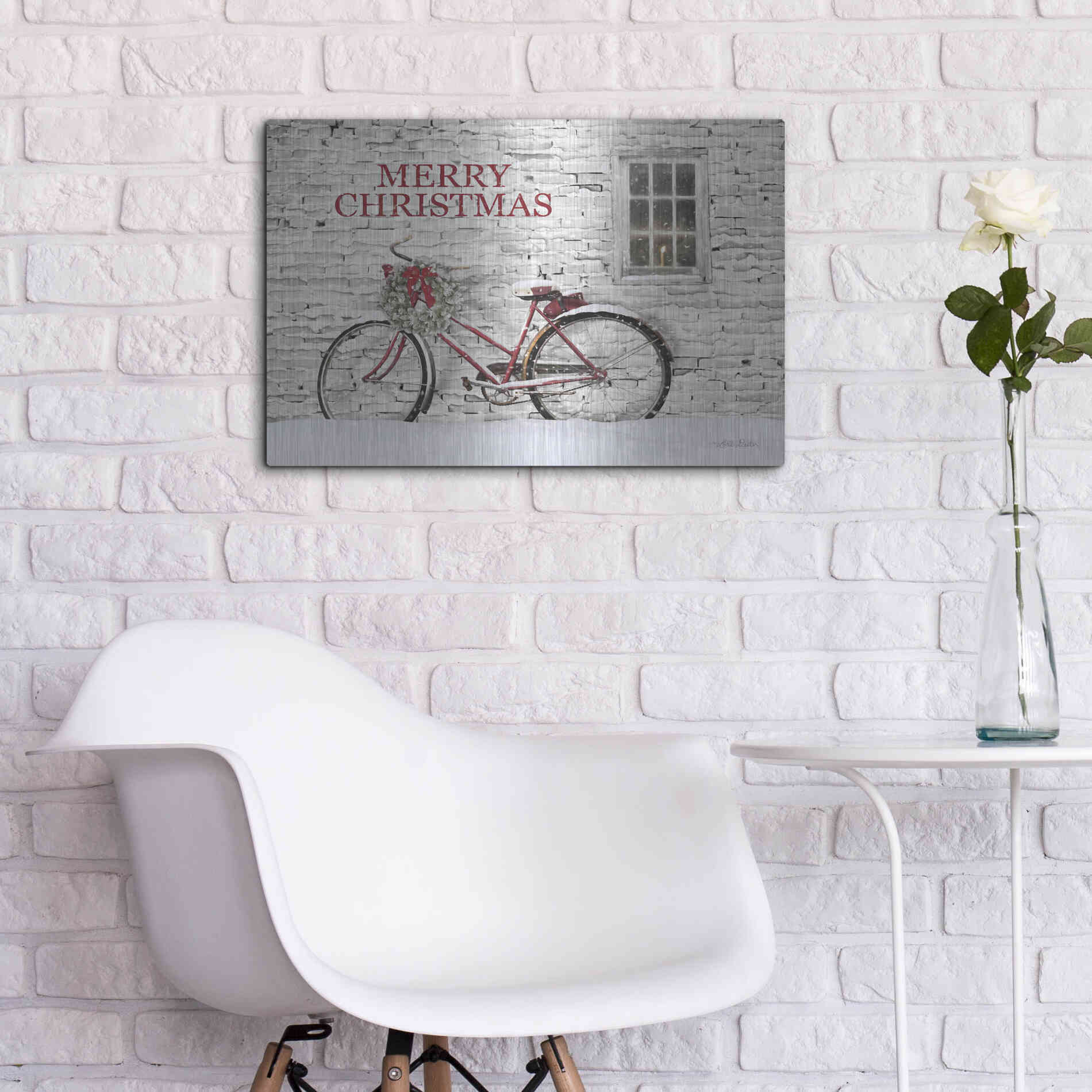 Luxe Metal Art 'Merry Christmas Bicycle' by Lori Deiter, Metal Wall Art,24x16