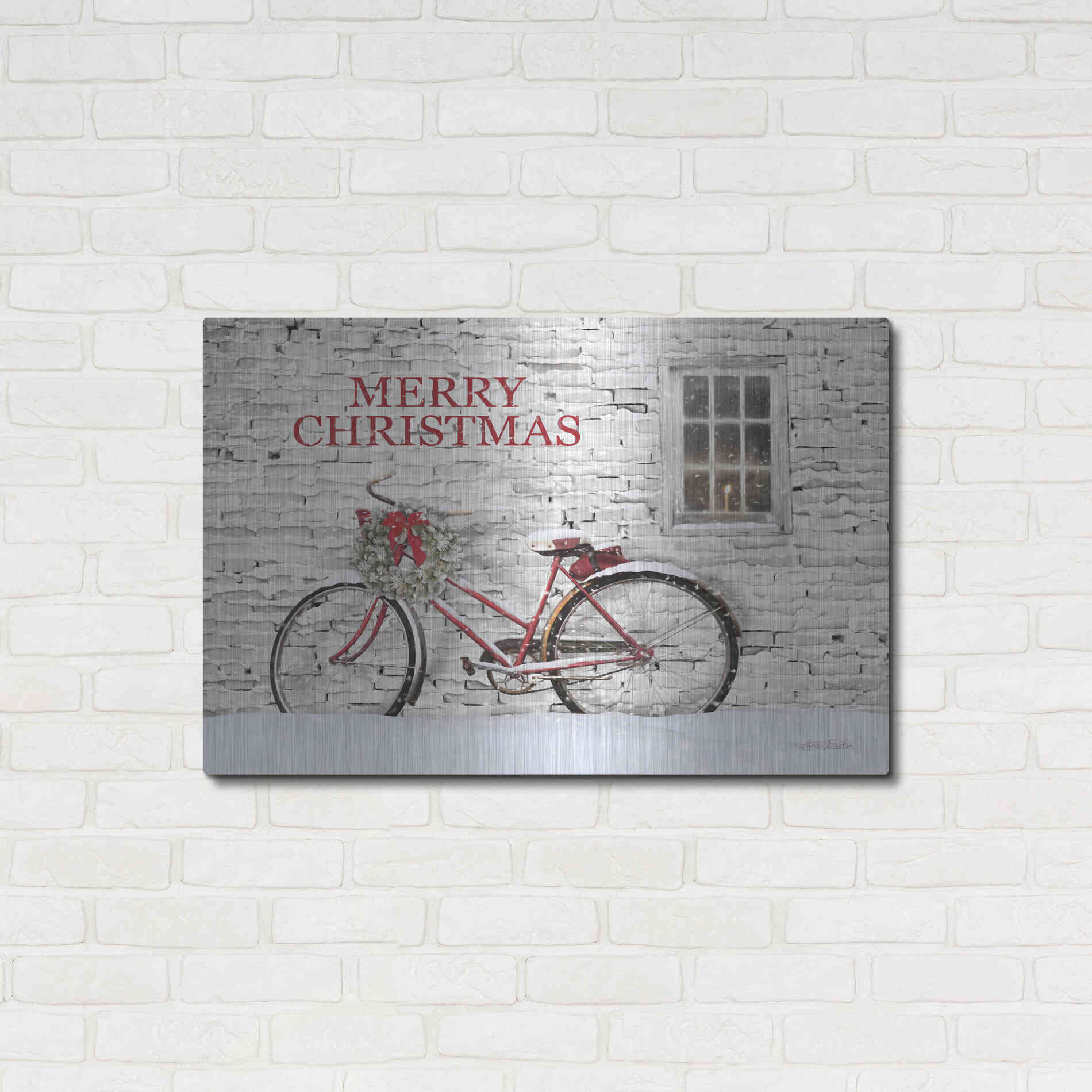 Luxe Metal Art 'Merry Christmas Bicycle' by Lori Deiter, Metal Wall Art,36x24