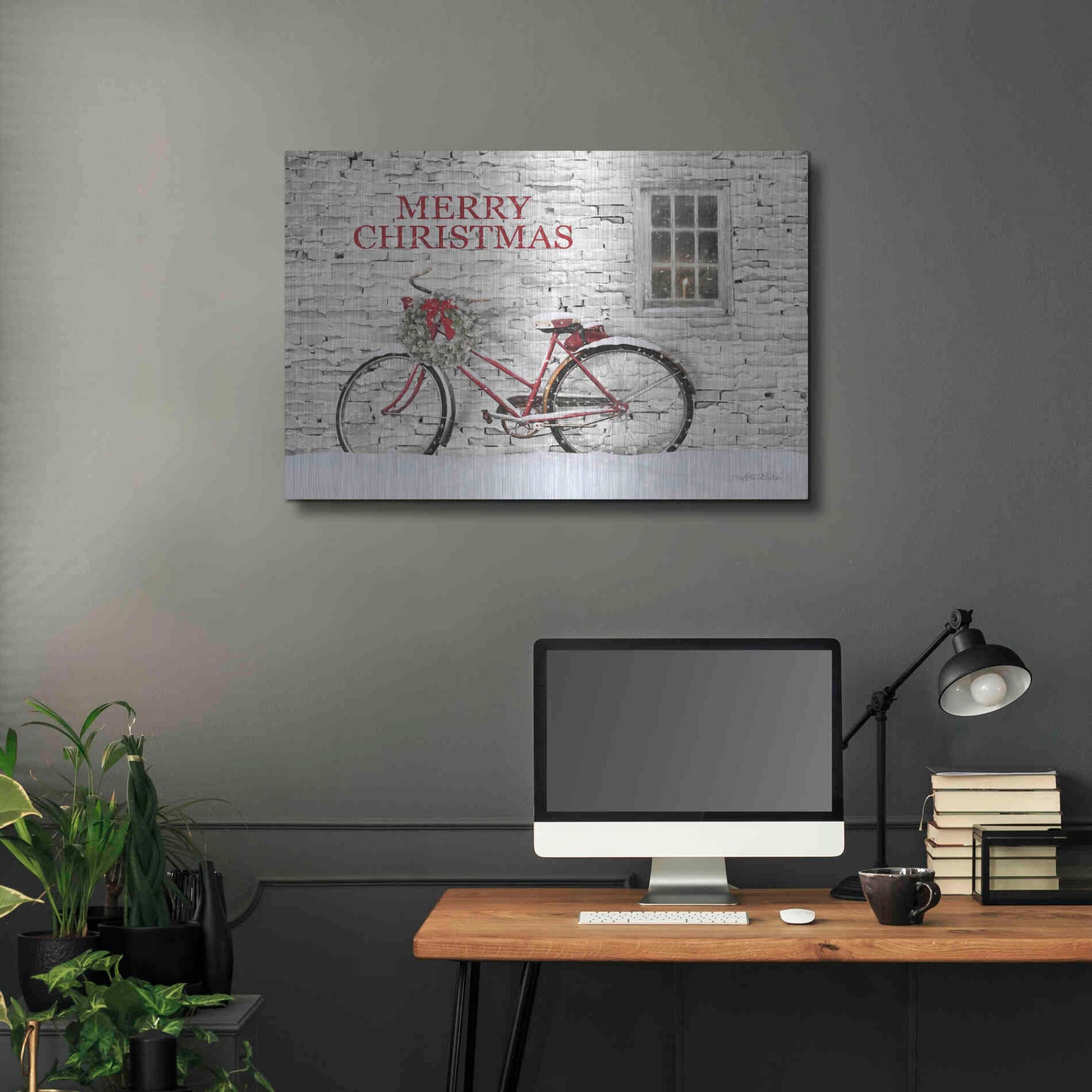 Luxe Metal Art 'Merry Christmas Bicycle' by Lori Deiter, Metal Wall Art,36x24