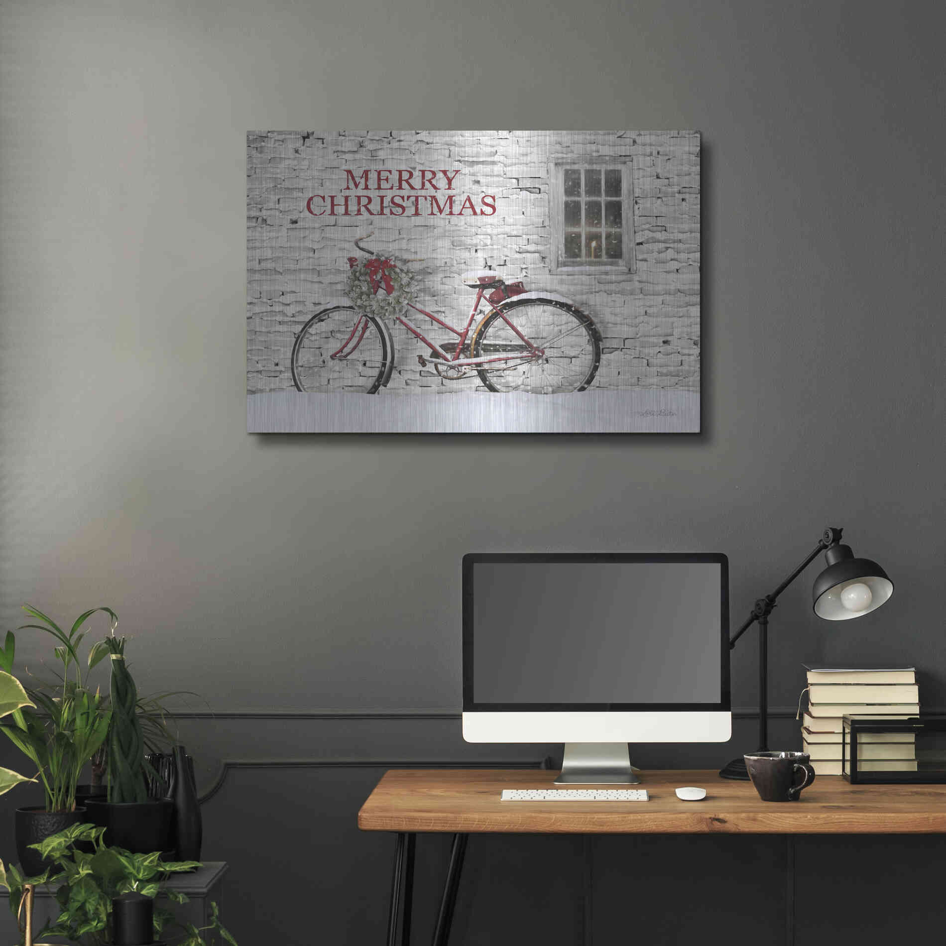 Luxe Metal Art 'Merry Christmas Bicycle' by Lori Deiter, Metal Wall Art,36x24
