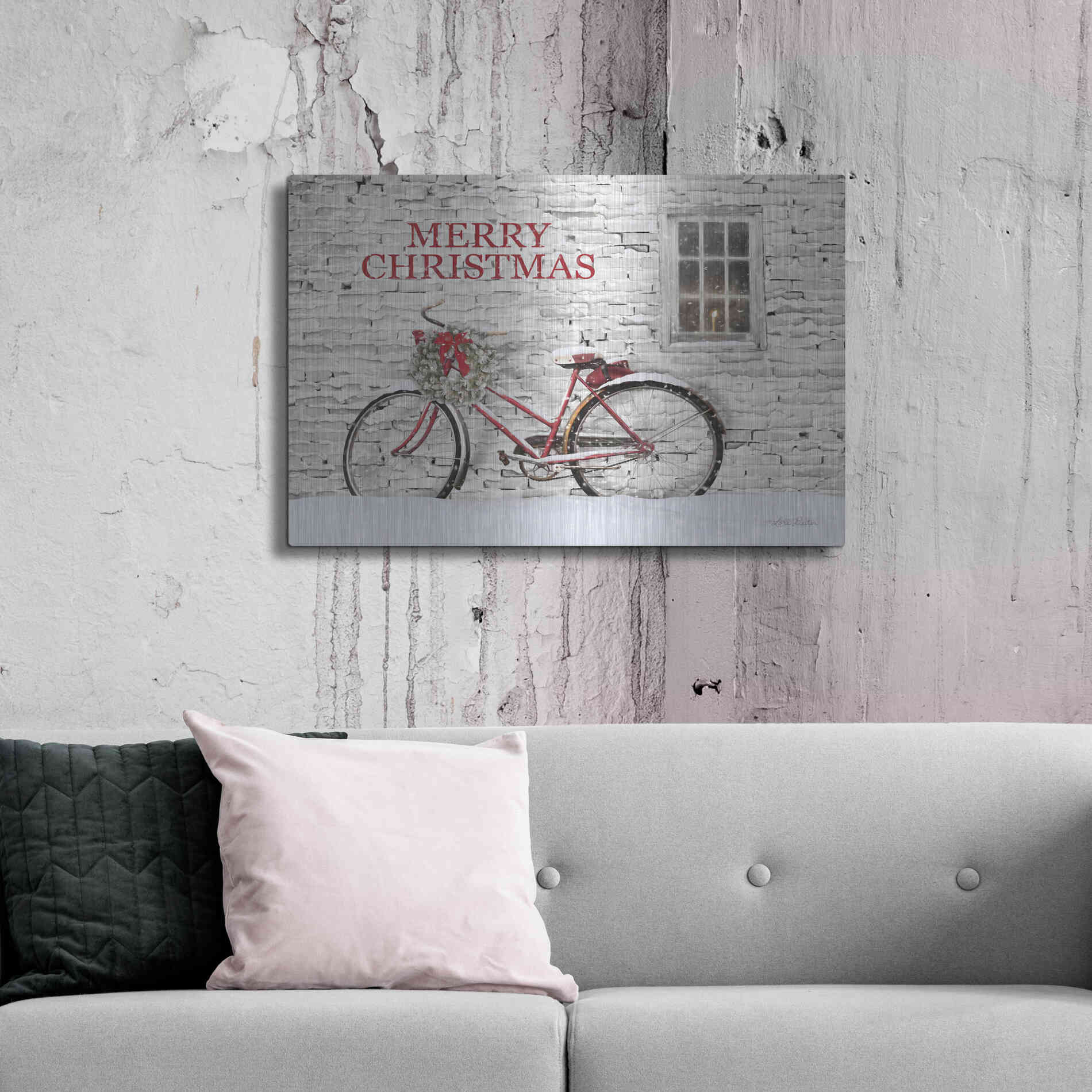 Luxe Metal Art 'Merry Christmas Bicycle' by Lori Deiter, Metal Wall Art,36x24