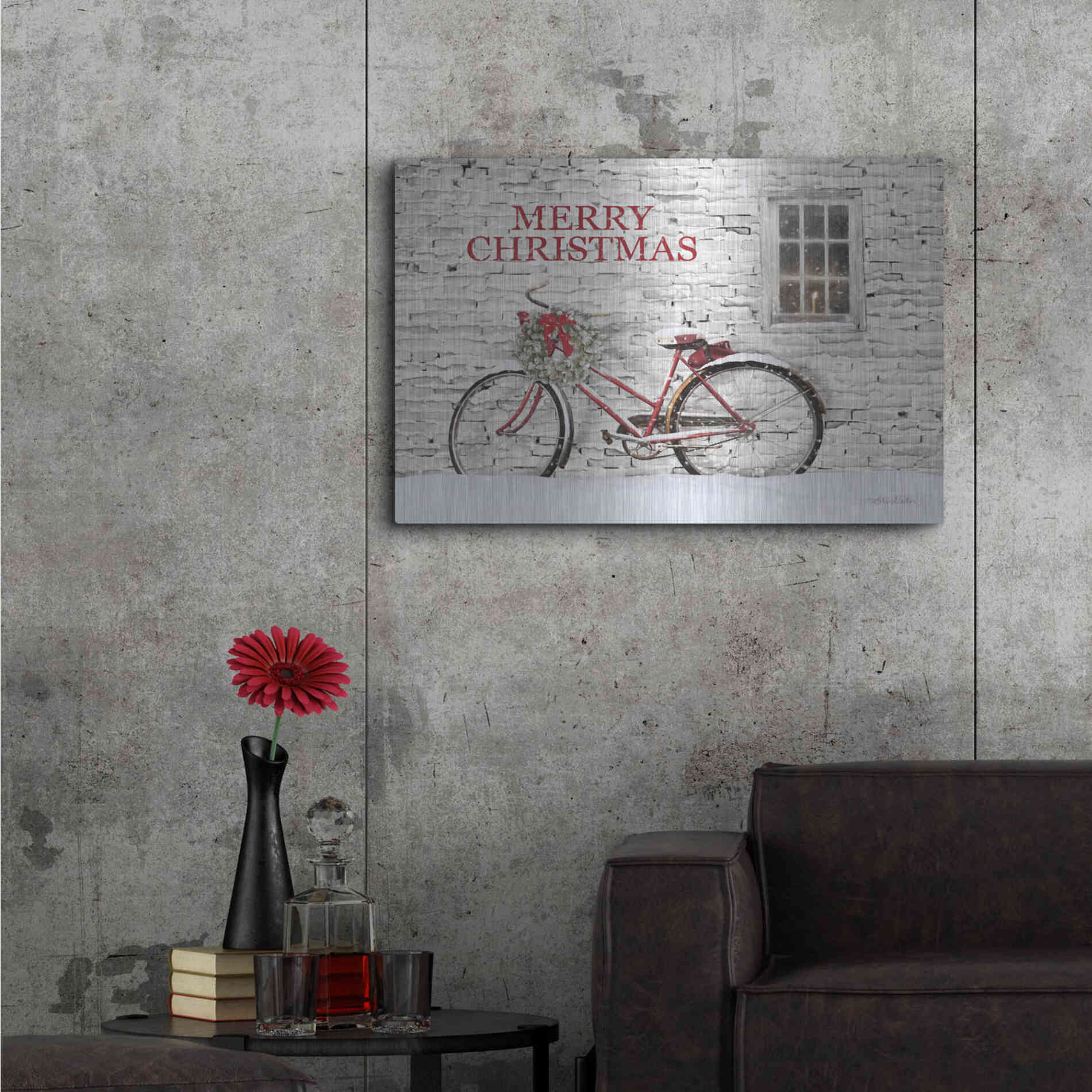 Luxe Metal Art 'Merry Christmas Bicycle' by Lori Deiter, Metal Wall Art,36x24
