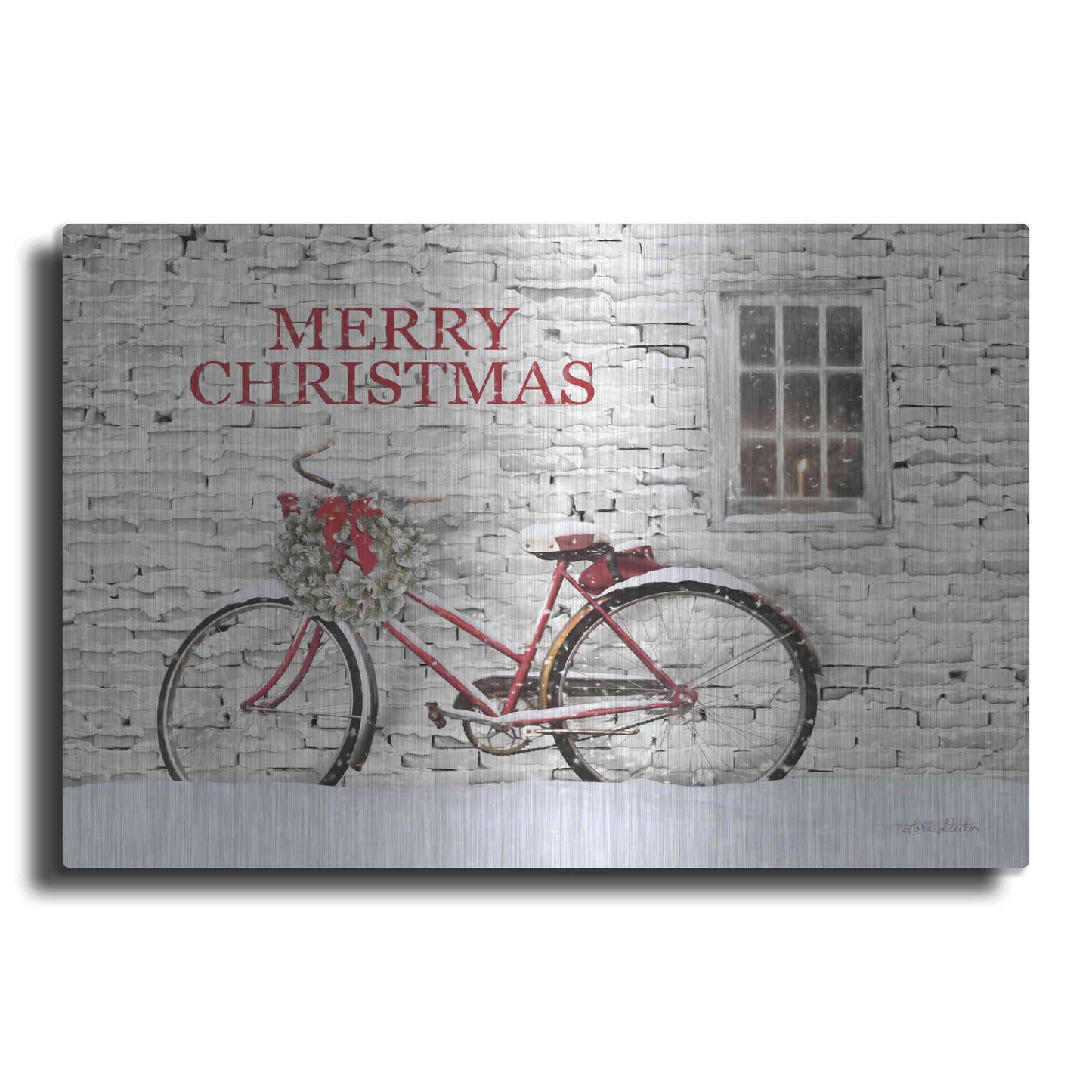 Luxe Metal Art 'Merry Christmas Bicycle' by Lori Deiter, Metal Wall Art