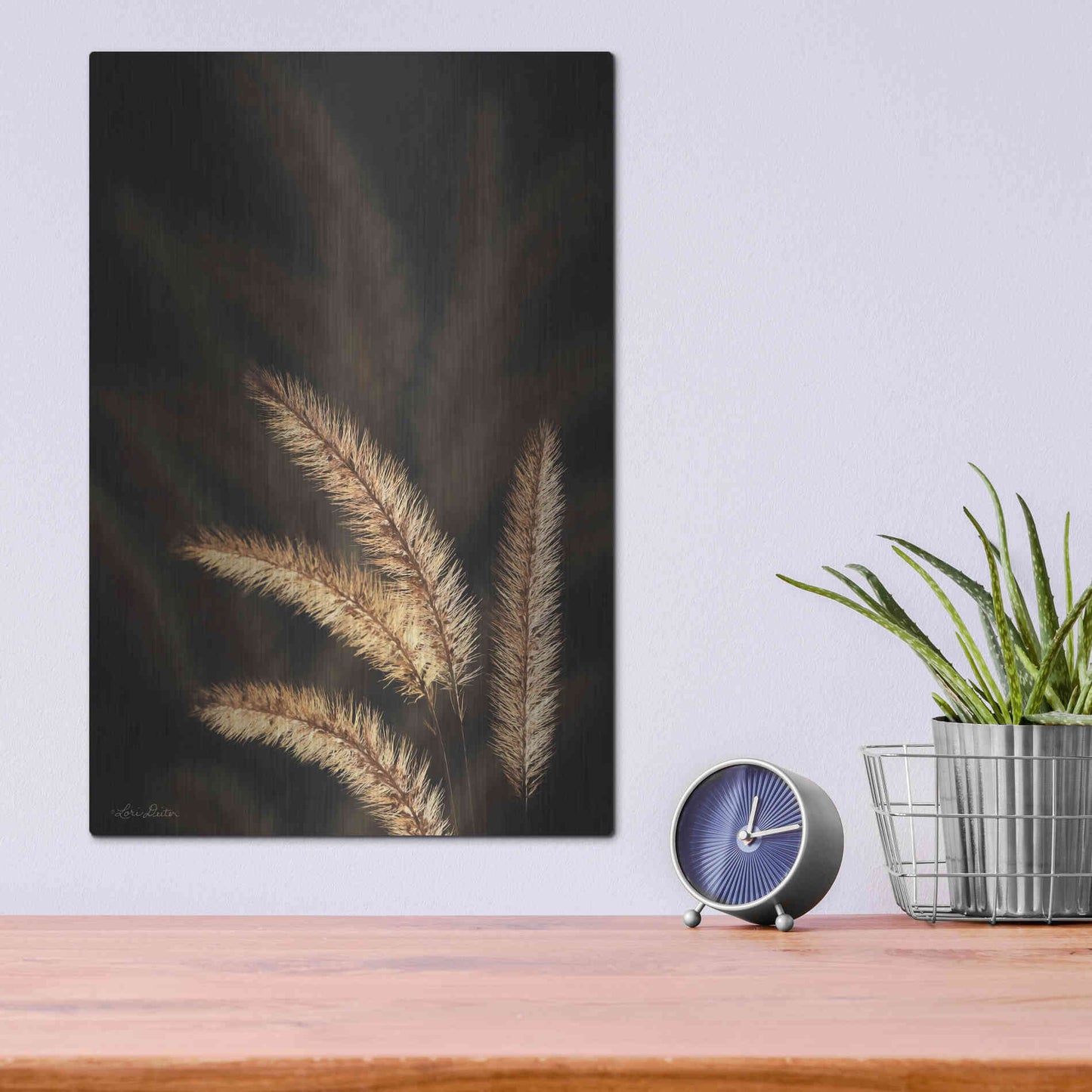 Luxe Metal Art 'Golden Grass I' by Lori Deiter, Metal Wall Art,12x16