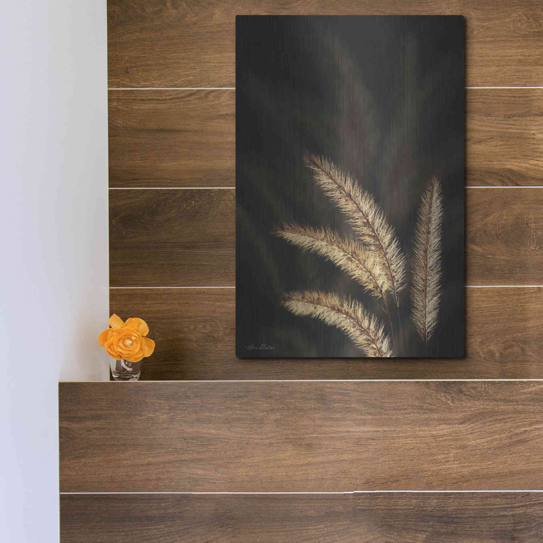 Luxe Metal Art 'Golden Grass I' by Lori Deiter, Metal Wall Art,12x16