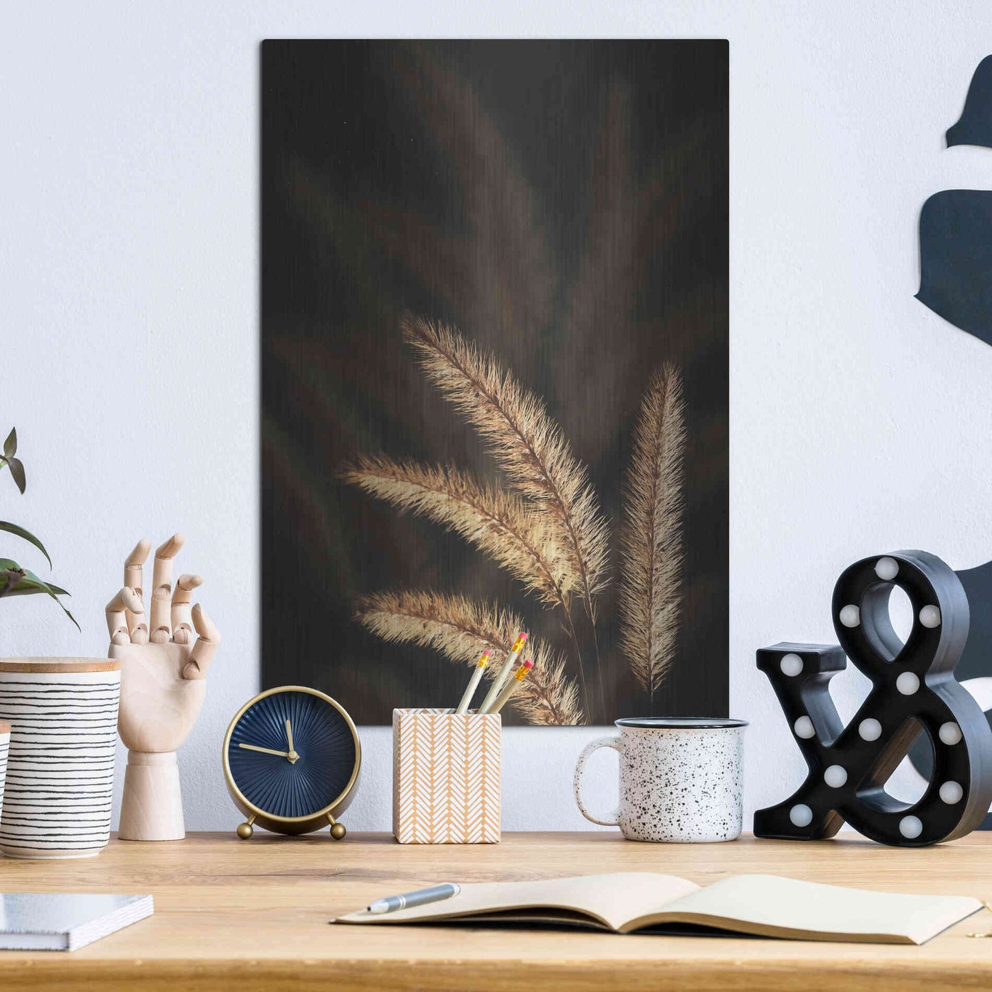 Luxe Metal Art 'Golden Grass I' by Lori Deiter, Metal Wall Art,12x16